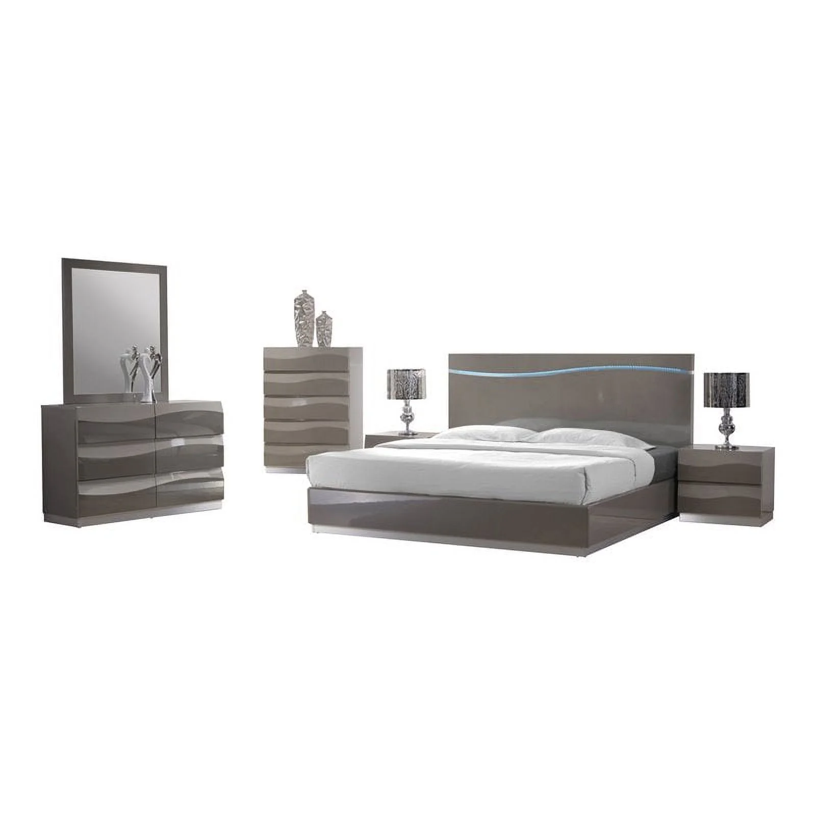 Milan Dayton Contemporary MDF Wood King Bedroom Set in Gloss Gray
