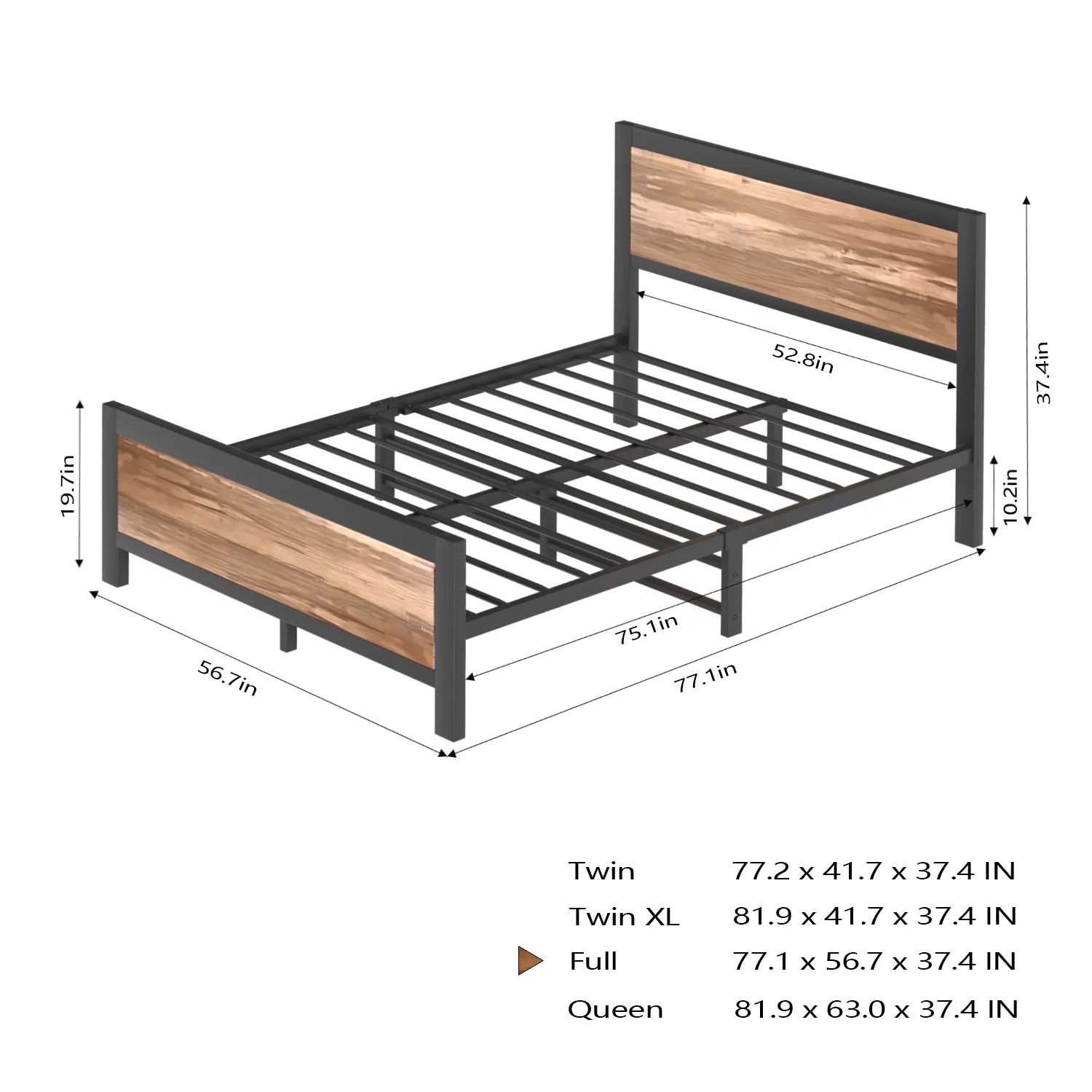 Reliancer Full Size Bed Frame with Wooden Headboard and Footboard,Metal Platform Bed Frame with 9 Stable Leg and 10.2inch Under Bed Storage for Bedroom,No Box Spring Needed,Noise Free,Easy Assembly