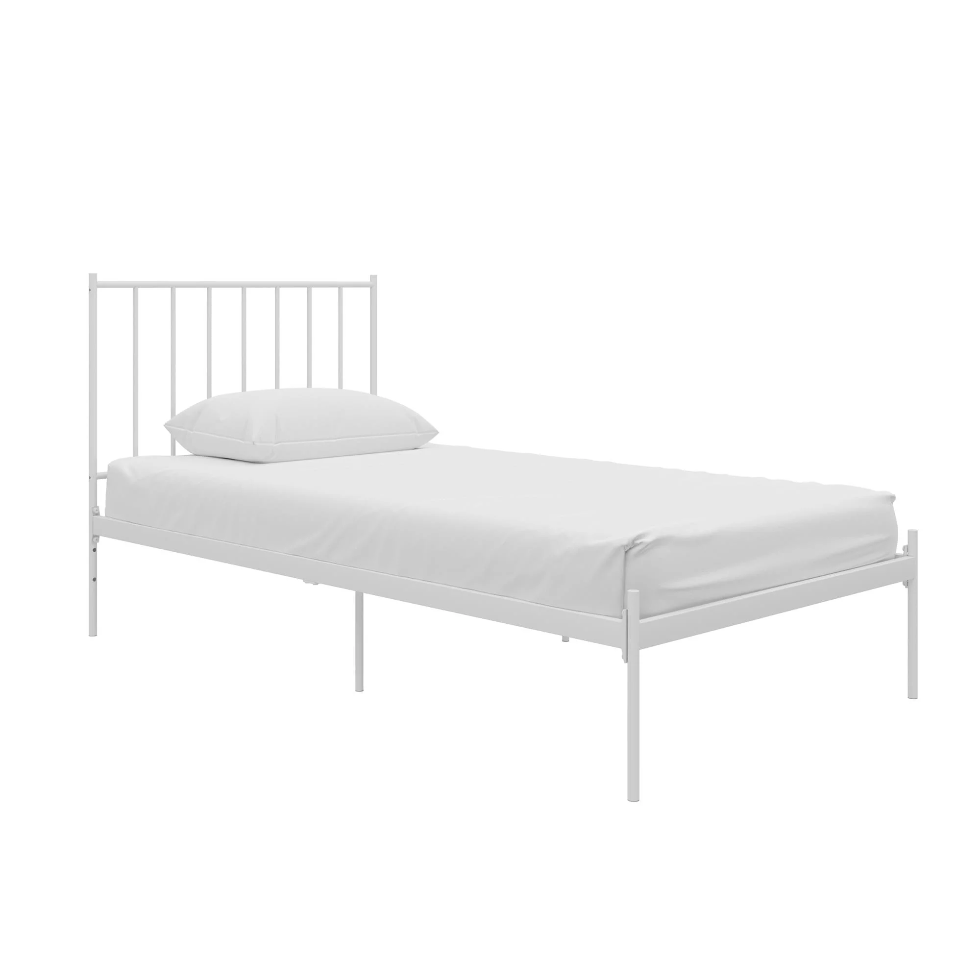 RealRooms Ares Metal Bed, Twin Size Frame, Adjustable Height, White