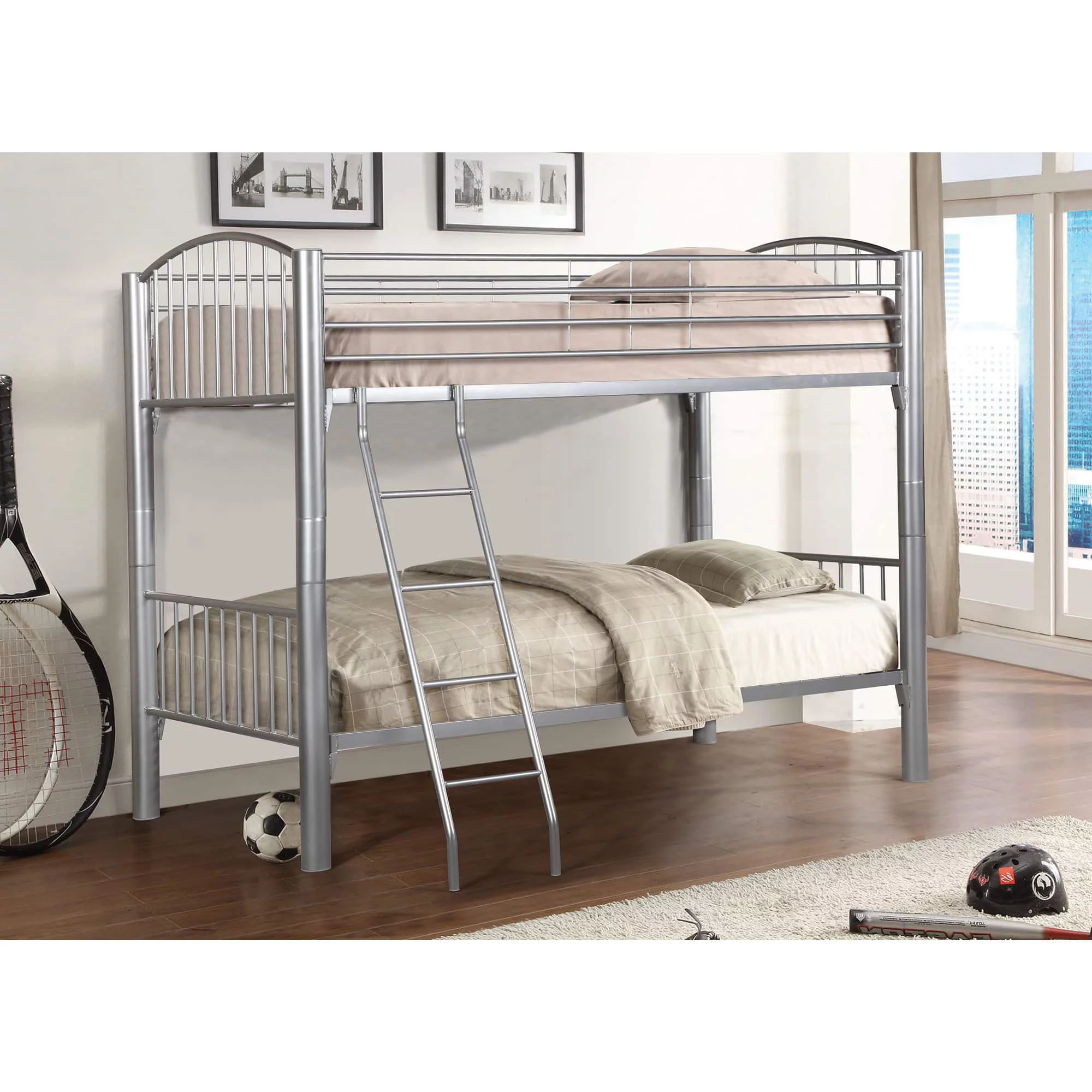 Pivot Direct PD-CS4311SL Jumbo Metal Over Twin Bunk Bed in Silver