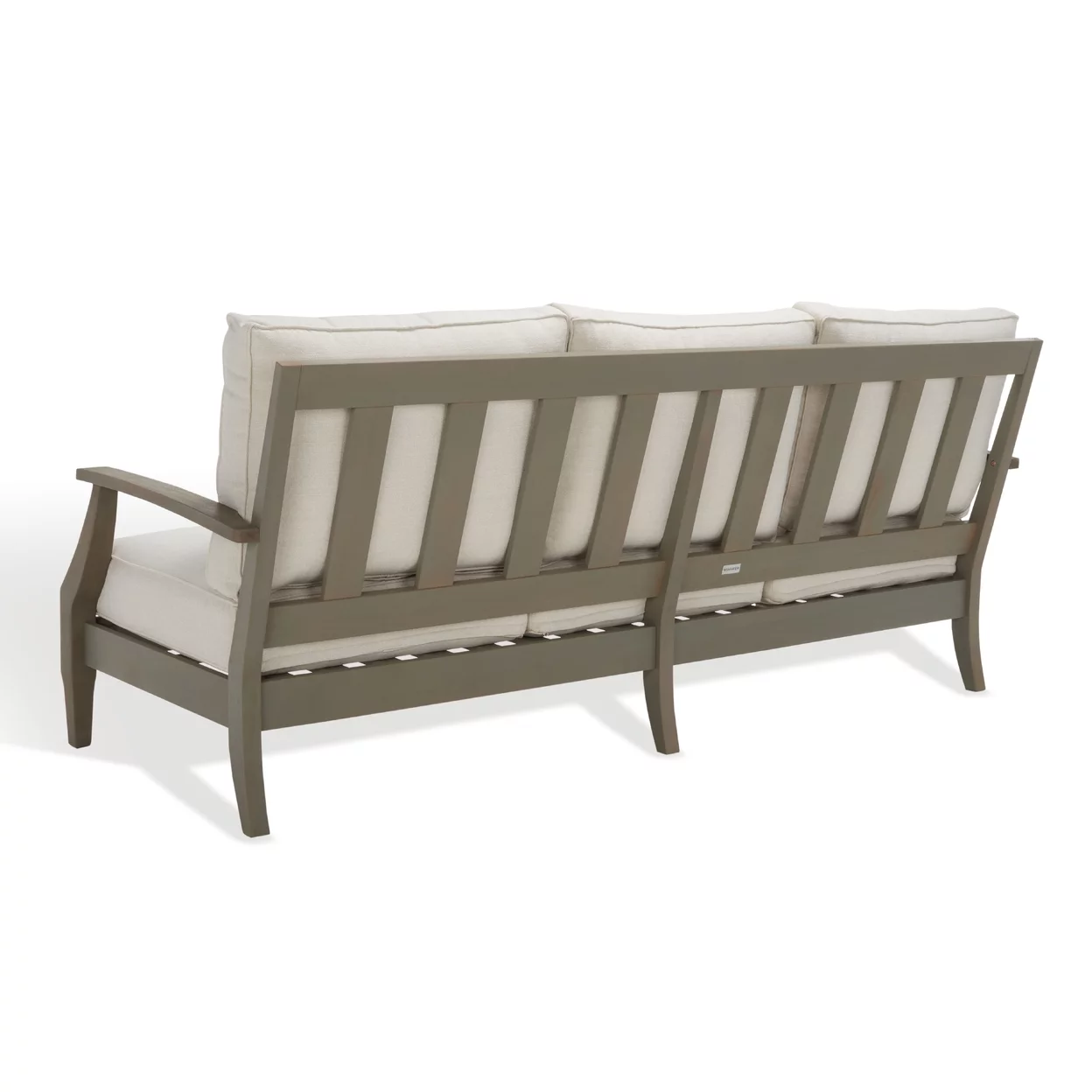 SAFAVIEH OUTDOOR COUTURE Martinique Wood Patio Sofa Light Grey / Beige