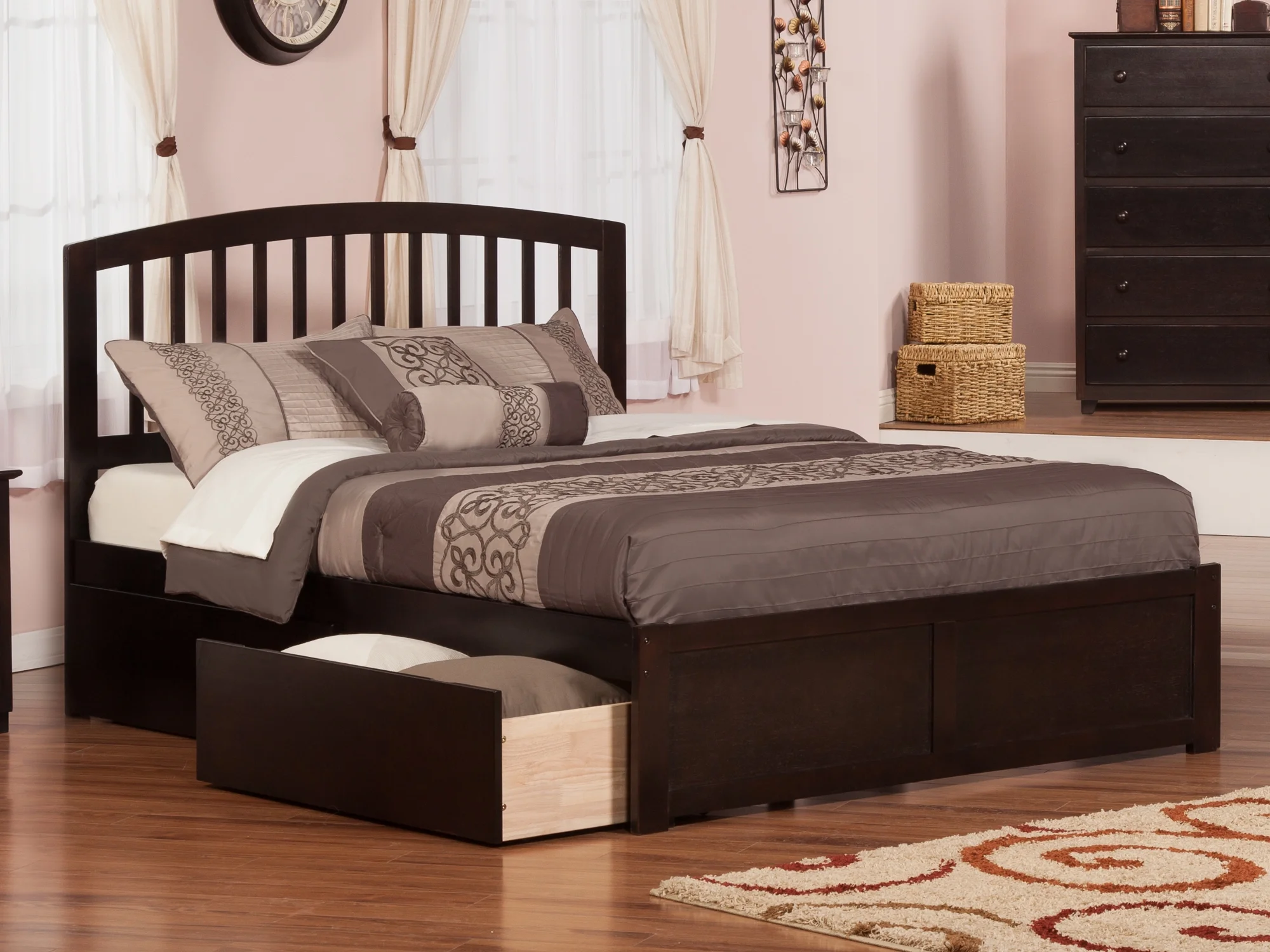 Richmond Platform Bed with Flat Panel Foot Board and 2 Urban Bed Drawers in Multiple Colors and Sizes