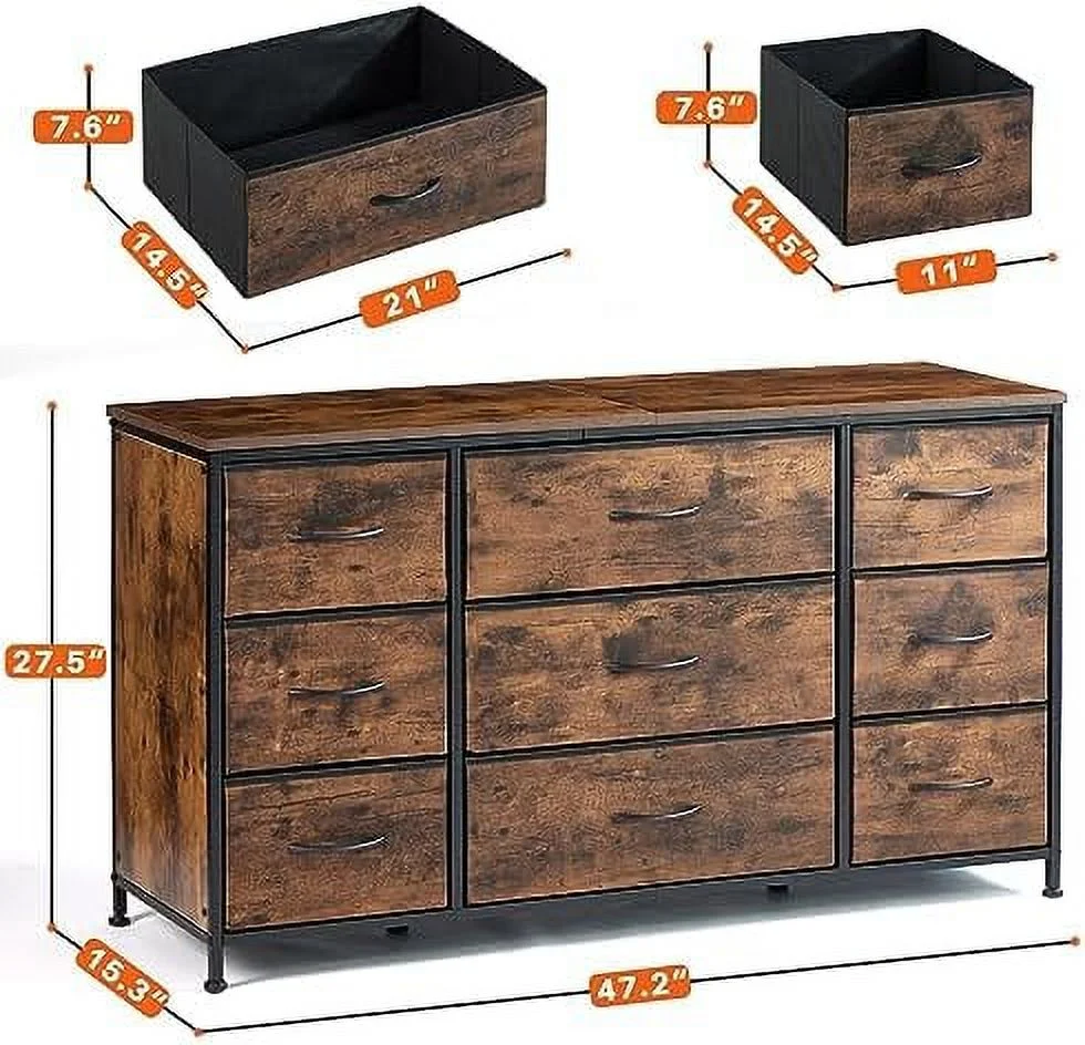 TJUNBOLIFE Dresser TV Stand with Drawers  Entertainment Center with 9 Drawers  Media Console Table for 60 '' TV Console for Bedroom  Sturdy Metal Frame & Wood Top  Living Room