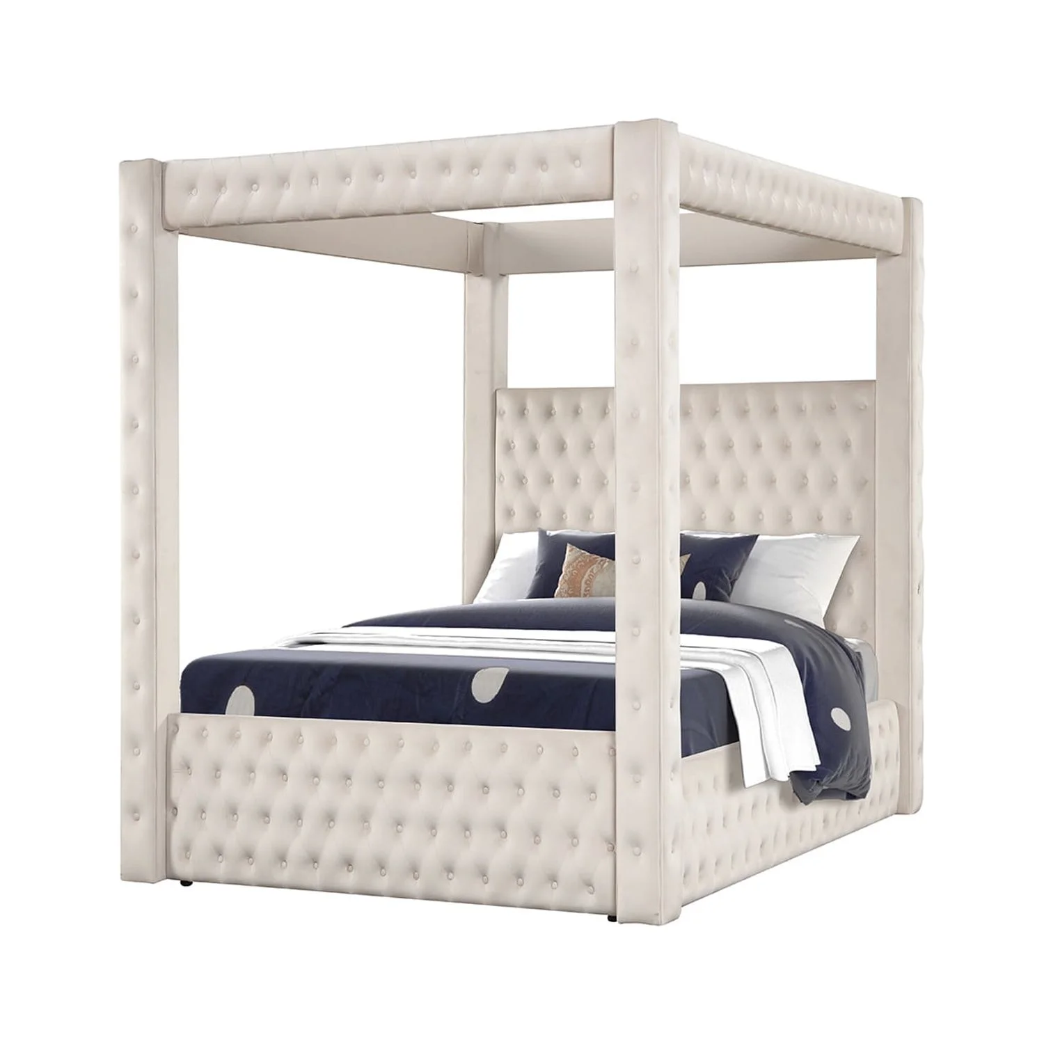 Monica Modern Style Queen Crystal Tufted Bed made with Wood in Cream