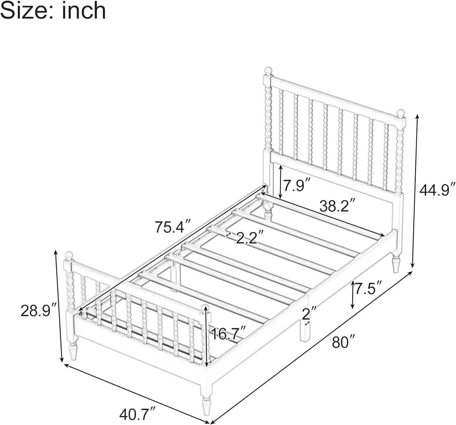 Full Size Plaform Bed Wih Gourd Shaped Headboard And Fooboard, Solid Wood Bed Frame, No Spring Box Needed,
