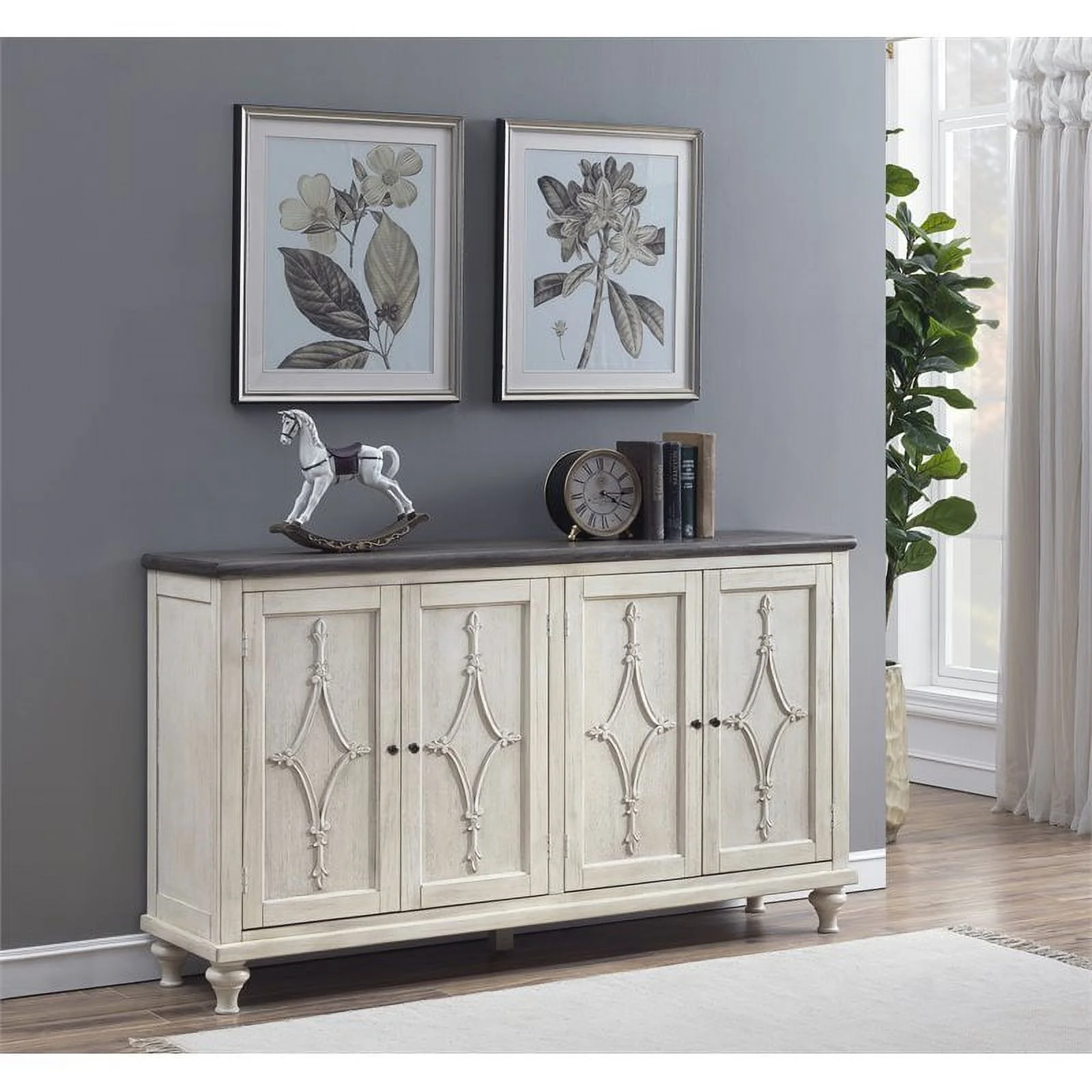 Pemberly Row Modern / Contemporary Cream Finish Four Door Credenza