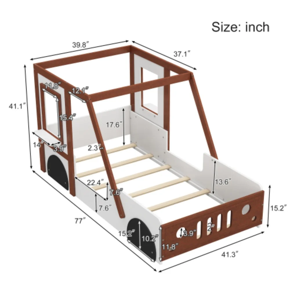 Fun Play Design Twin Size Car Bed, Kids Platform Bed in Car-Shaped for Kids Boys Girls Teens,White+ Orange Orange + Solid Wood+MDF