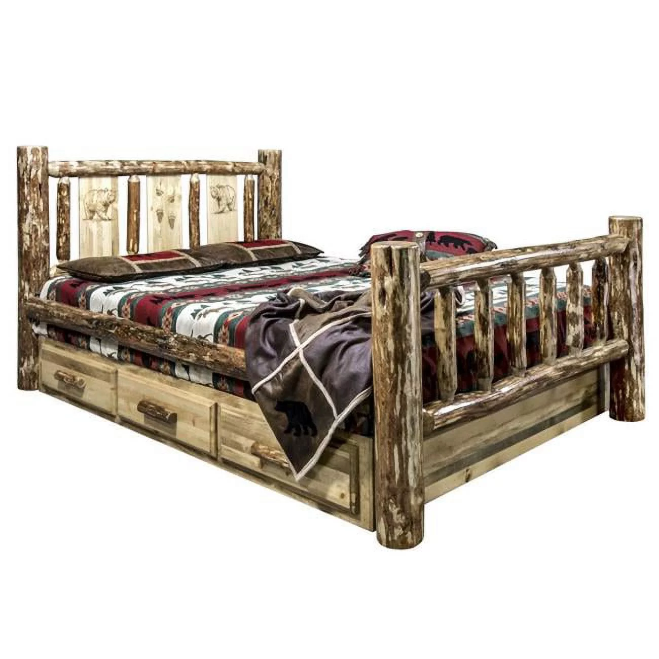 Glacier Country Storage Bed with Laser Engraved Bear Design - Full Size