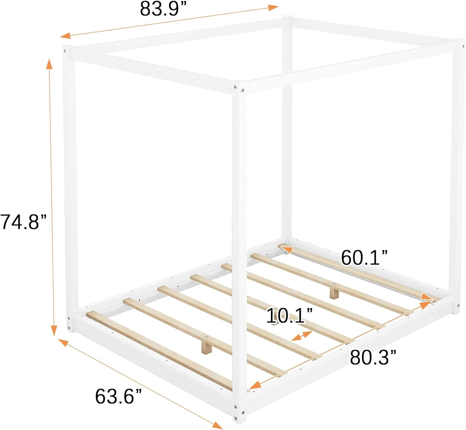 YGDU Canopy Bed Frame Queen Size, Canopy Platform Bed Frame, Wooden Queen Bed with Support Legs, Easy Assembly, No Box Spring Needed