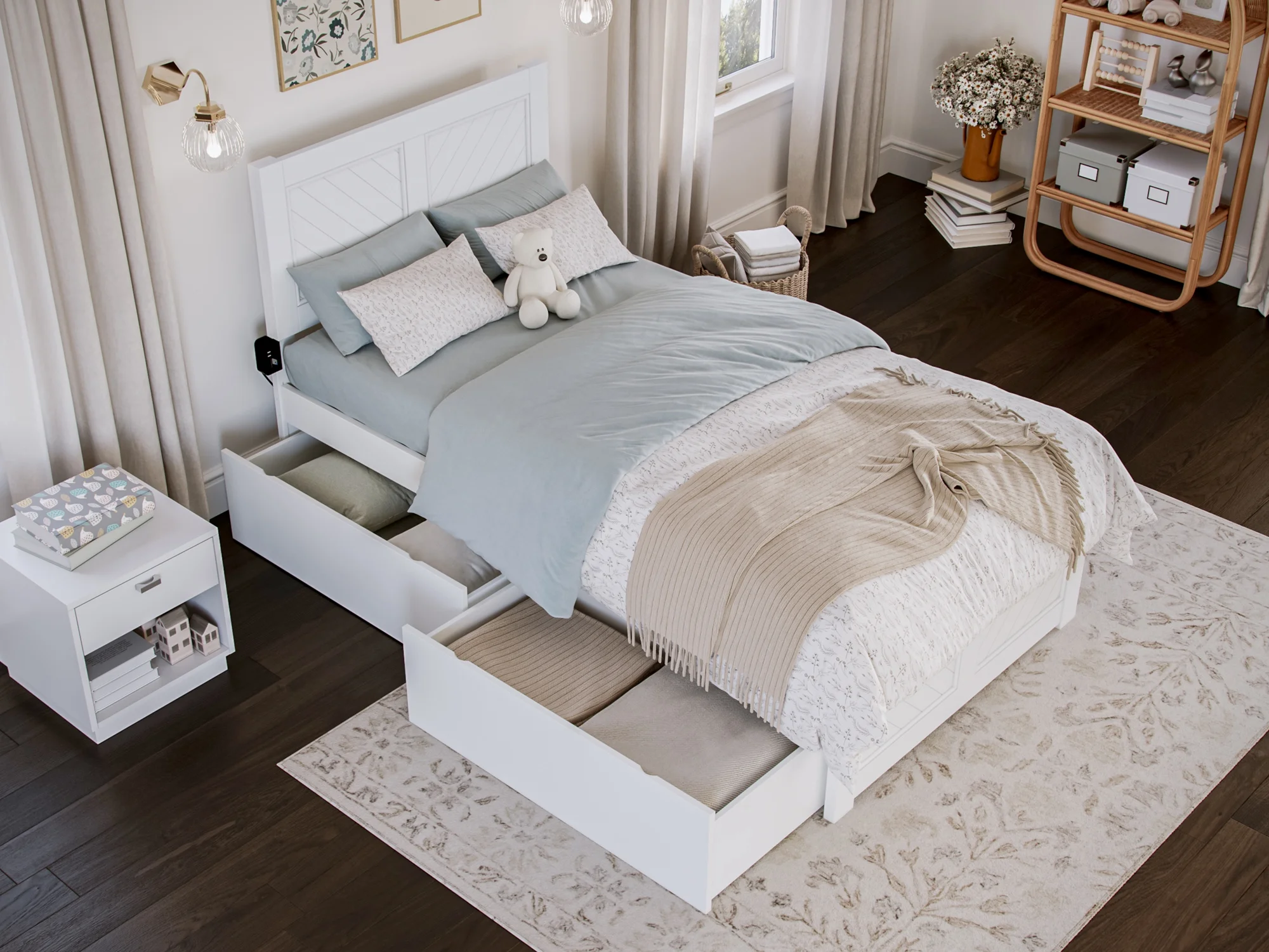 AFI Canyon White Solid Wood Platform Bed with Matching Footboard & Storage Drawers, Twin
