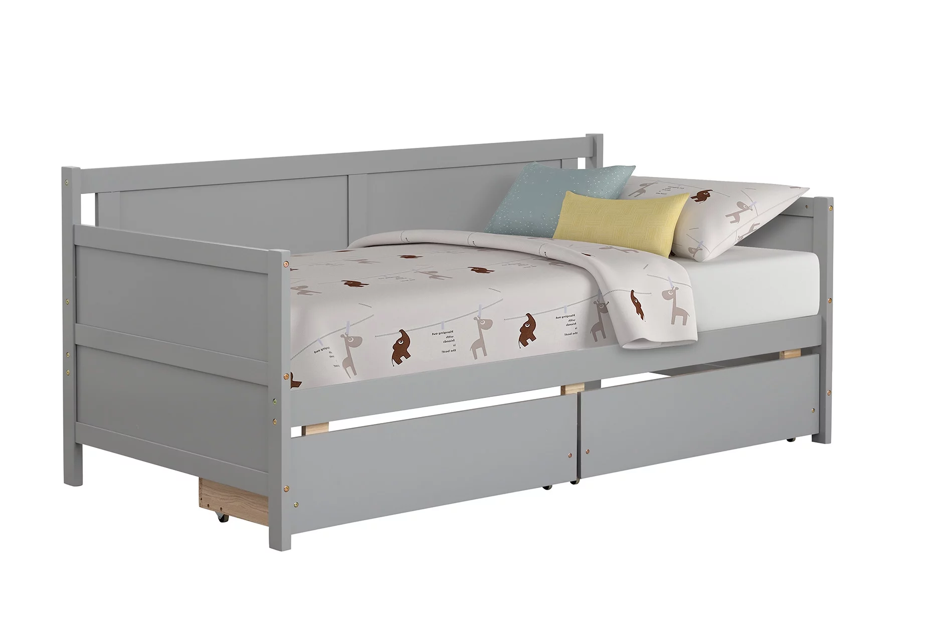 Mattress Foundation Twin Daybed Frame with 2 Drawers, Twin Daybed Sofa Bed Frame for Bedroom, Guest Room, Living Room, Grey