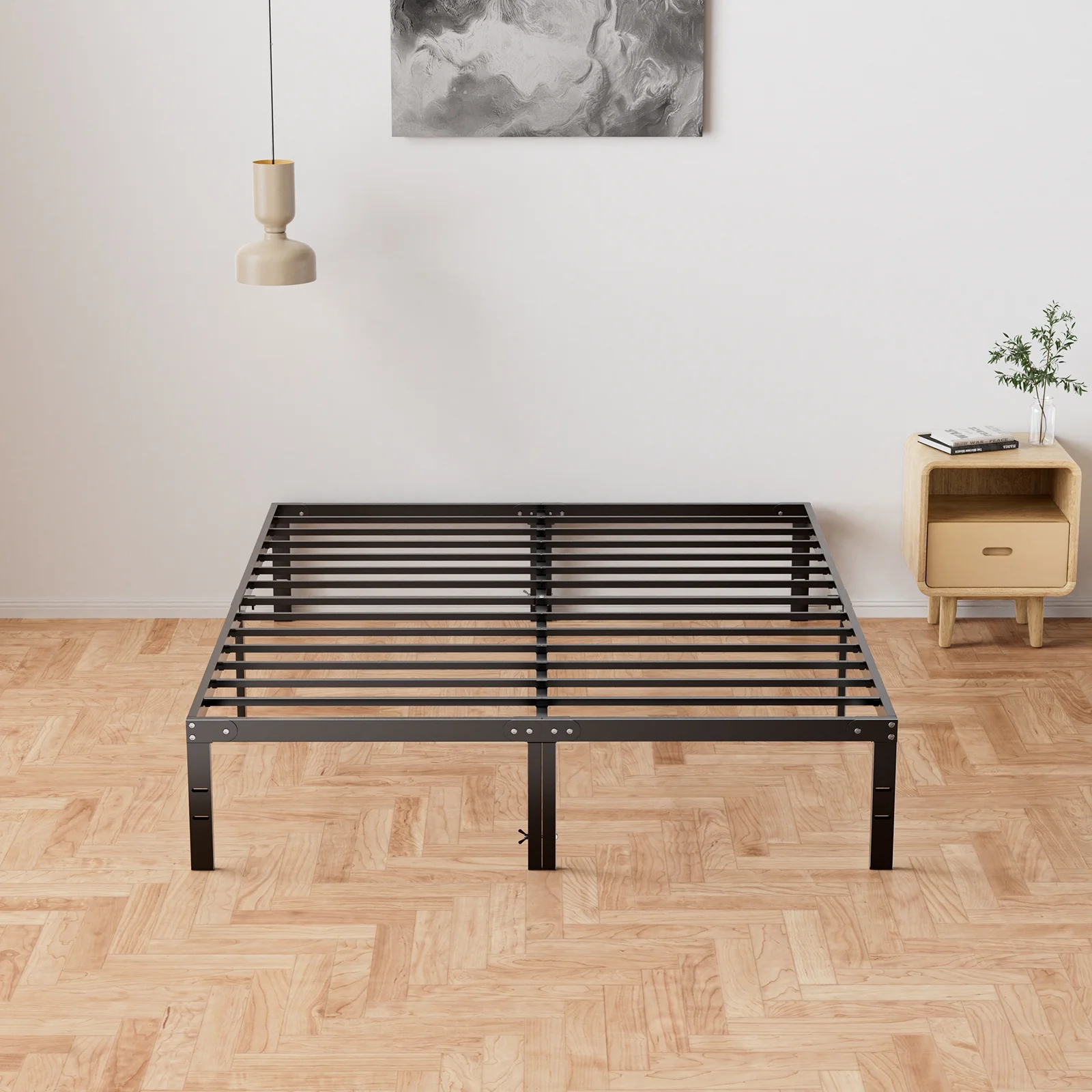 Yangming Bed Frame, Durable Metal Platform Bed Frame with Underbed Storage Space, 14 Inches High, Strong Steel Slats, No Need for Box Spring, Queen Size