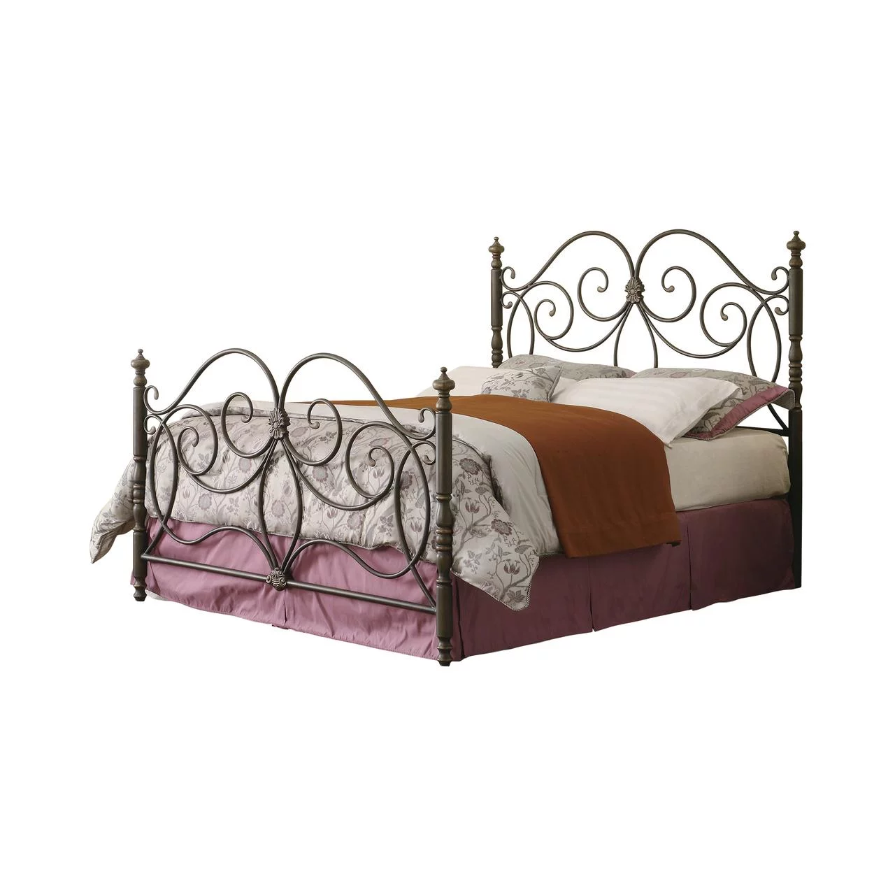 London Queen Metal Scroll Bed - Dark Bronze