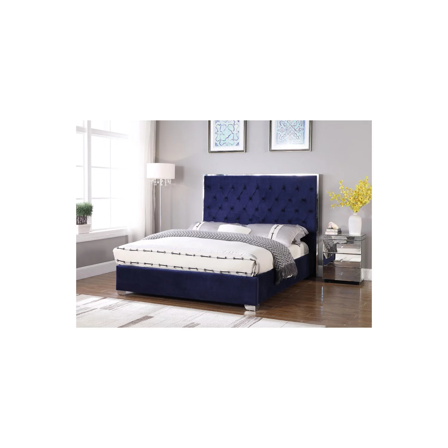 Best Master Furniture Natasha Eastern King Velvet Platform Bed, Blue