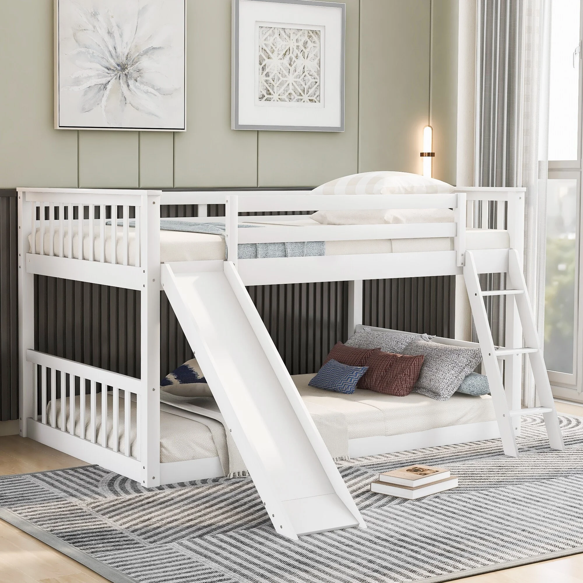 Nestfair Bunk Bed with Convertible Slide and Ladder Grey Full over Full