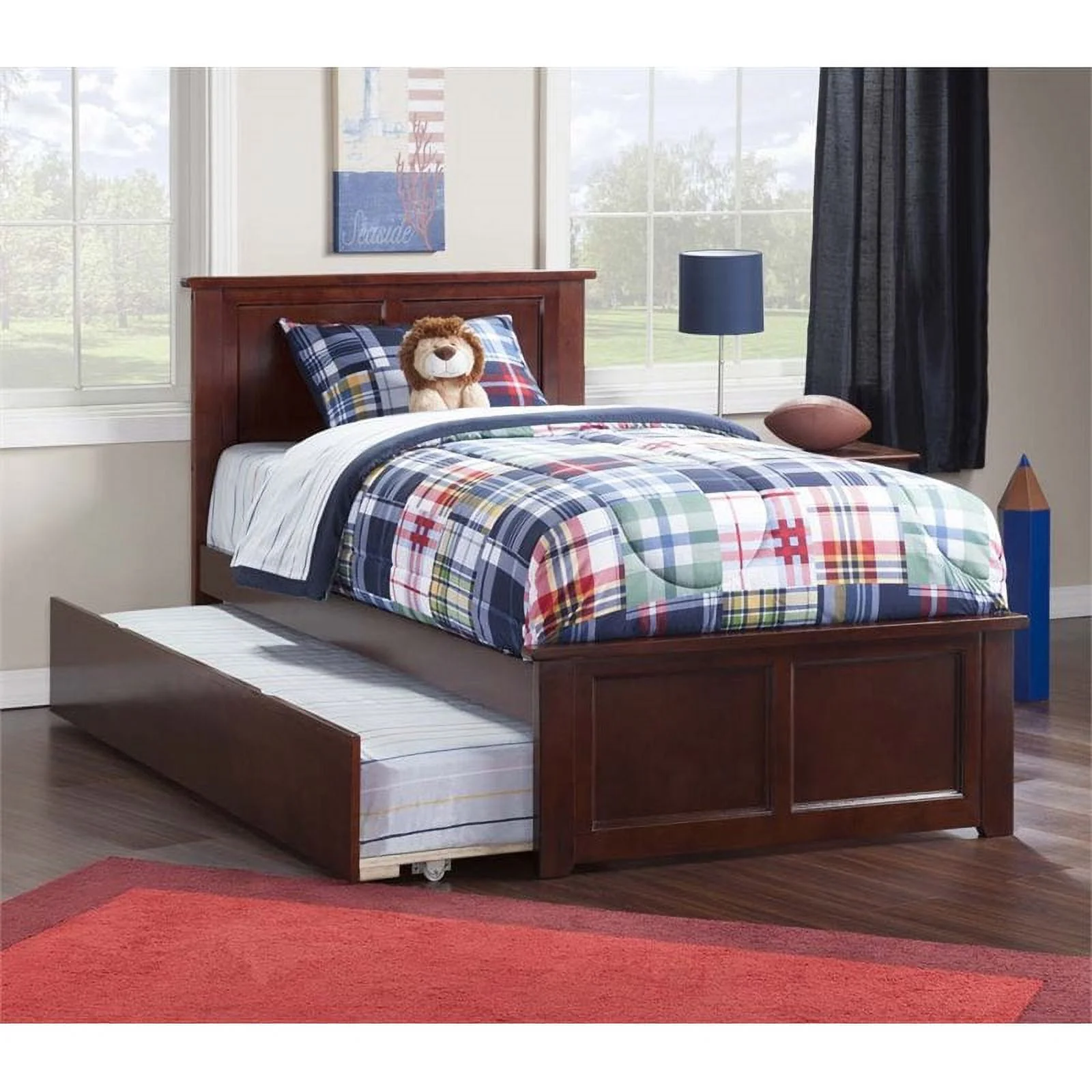 Leo & Lacey Urban Twin Trundle Platform Bed in Walnut