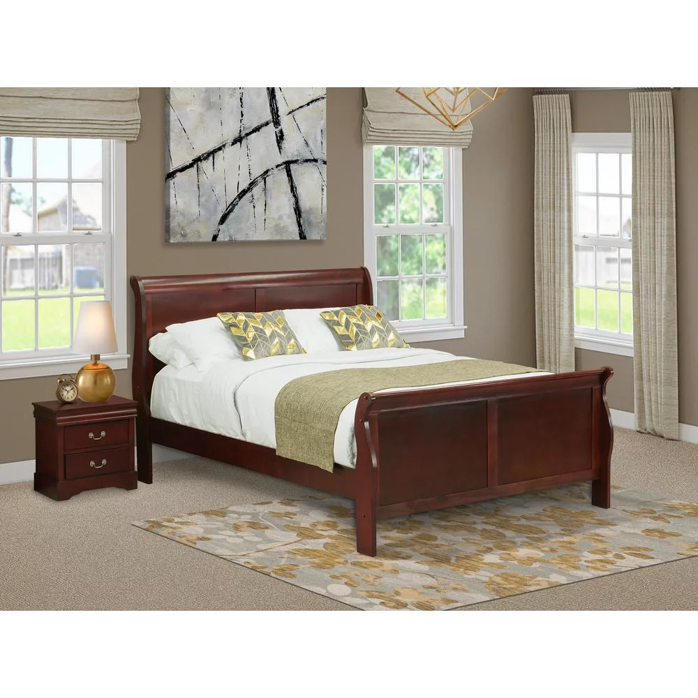 East West Furniture Louis Philippe 2 Piece Queen Size Bedroom Set in Phillip Walnut Finish with Queen Bed,Nightstand