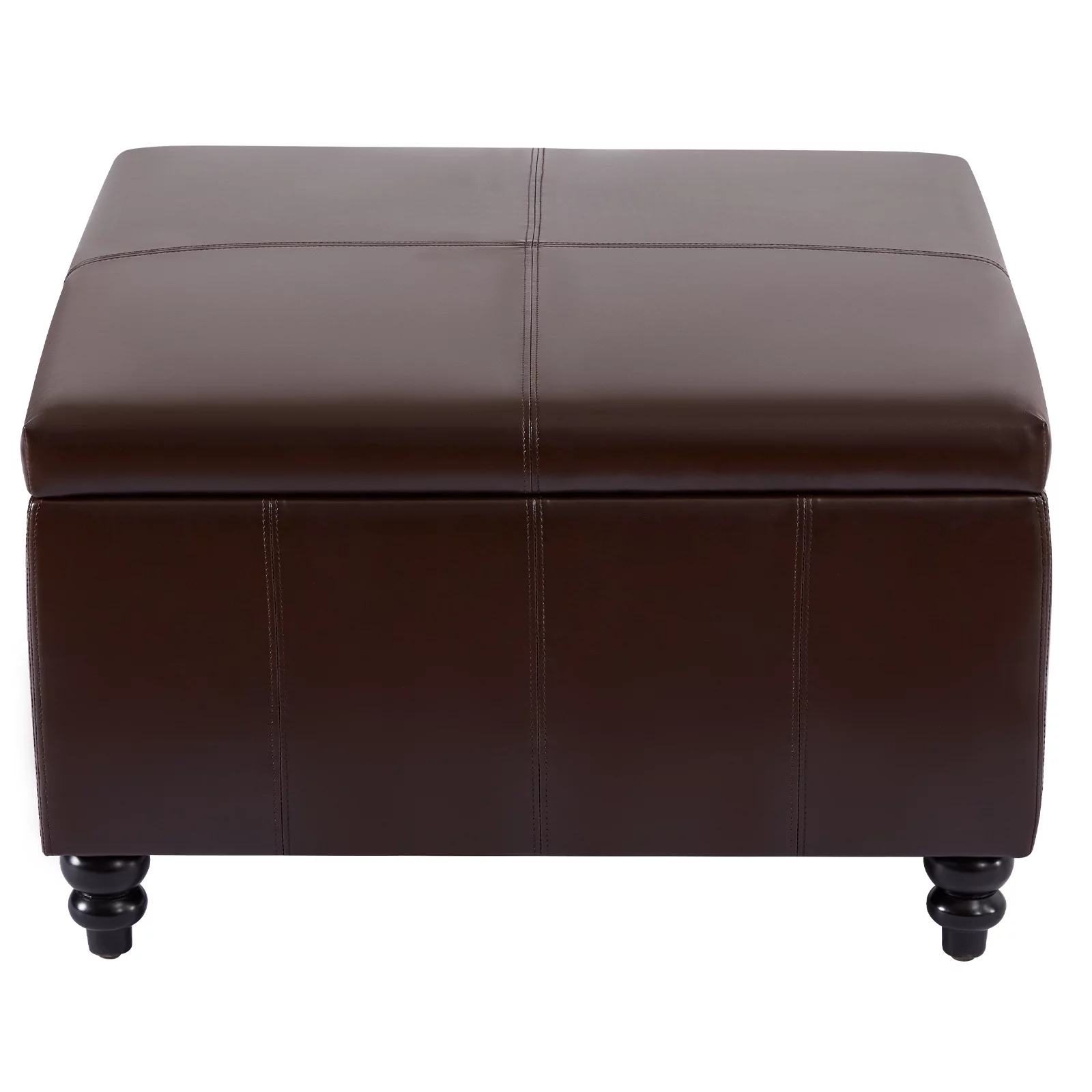 HUIMO Large Square Storage Ottoman Bench, PU Upholstered Coffee Table Ottoman with Storage, Oversized Storage Ottomans Footrest for Living Room,Leather Brown