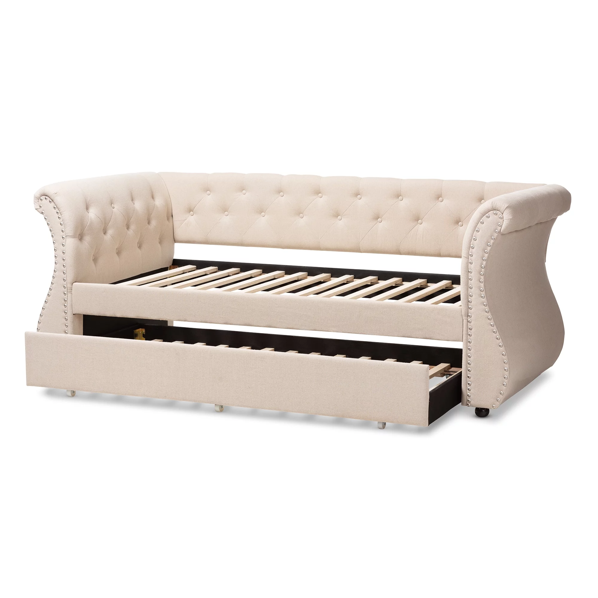 Baxton Studio Cherine Classic and Contemporary Fabric Upholstered Daybed with Trundle, Beige