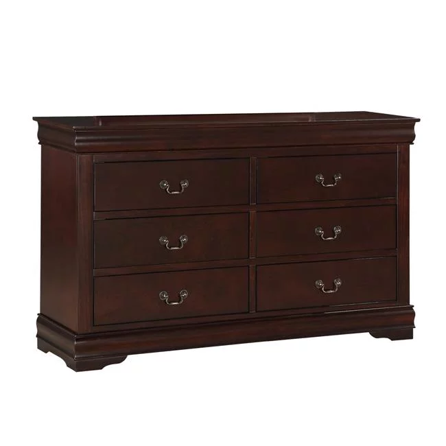 Benzara Transitional Style 6 Drawer Dresser with Metal Pulls, Cherry Brown