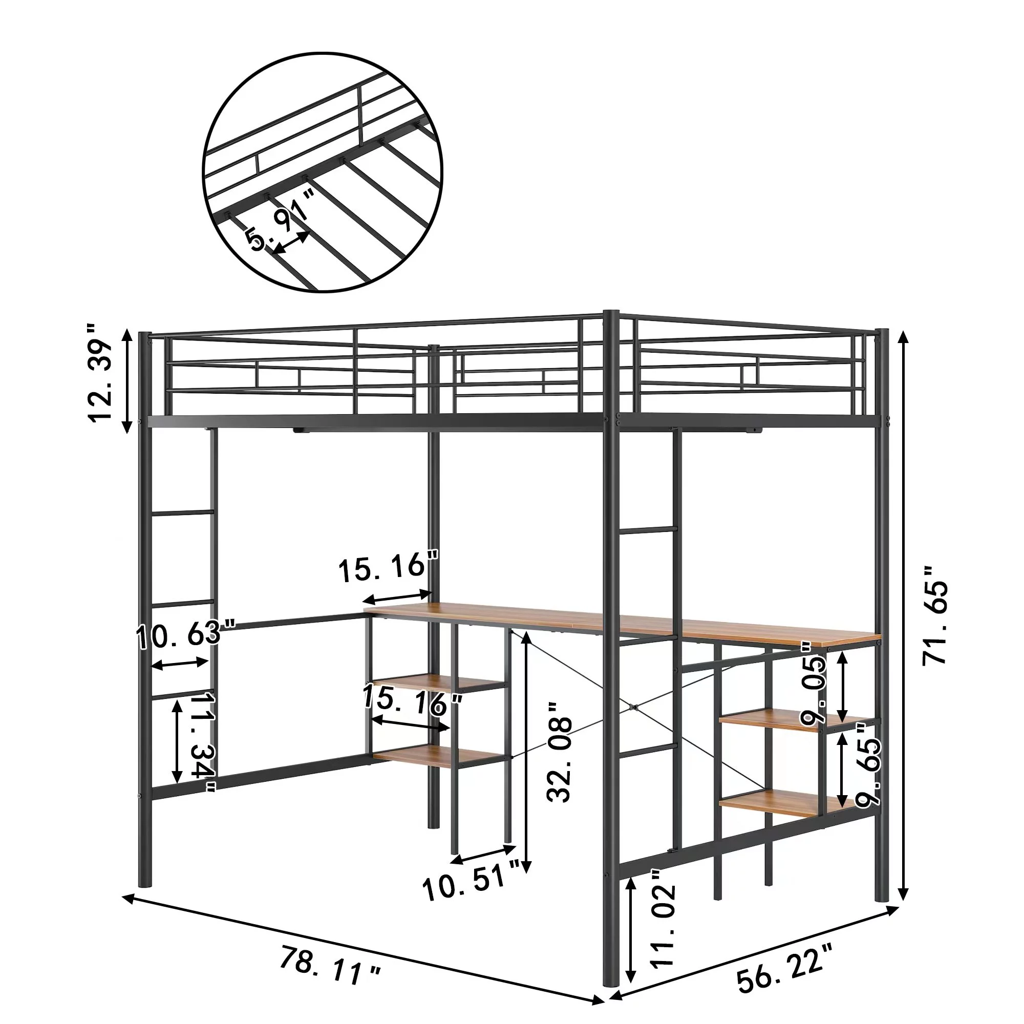 Syngar Loft Beds Full Size with Desk, 2 Slides, Stairs, Full-Length Guardrail, 4 Storage Shelves, Bunk Beds with Desk for Kids/Teens Bedroom, Heavy Duty Metal, 21 Slats Support, Full, Black