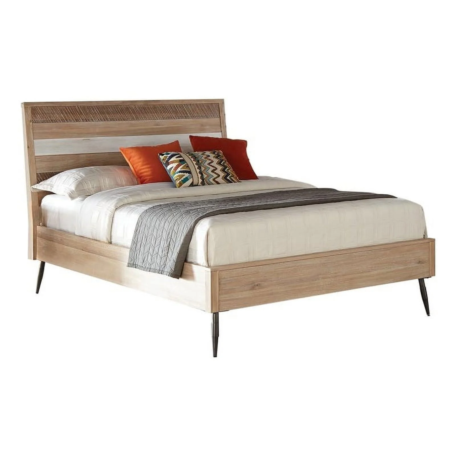 Pemberly Row Farmhouse Wood Queen Platform Bed in Brown Finish