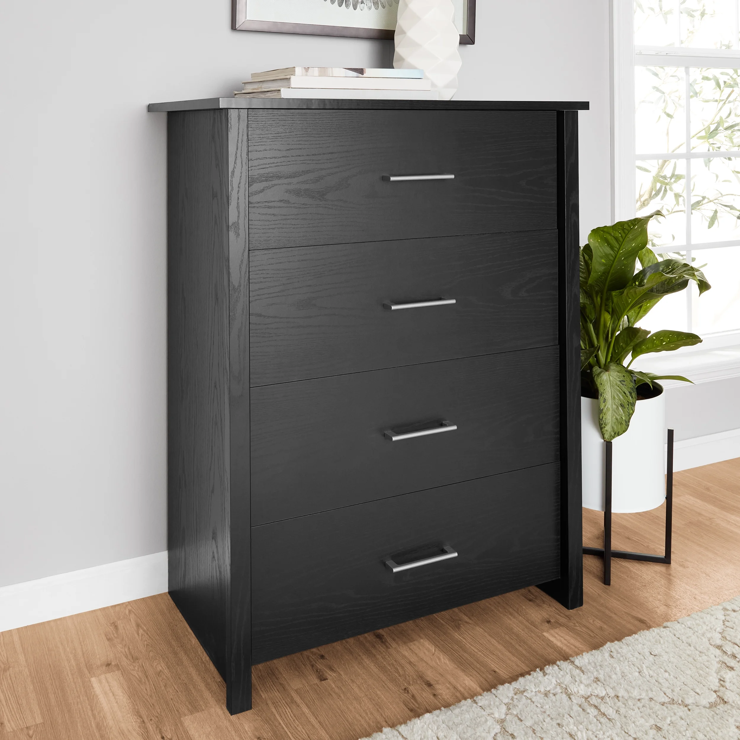 Mainstays Hillside 4-Drawer Dresser, Black Finish
