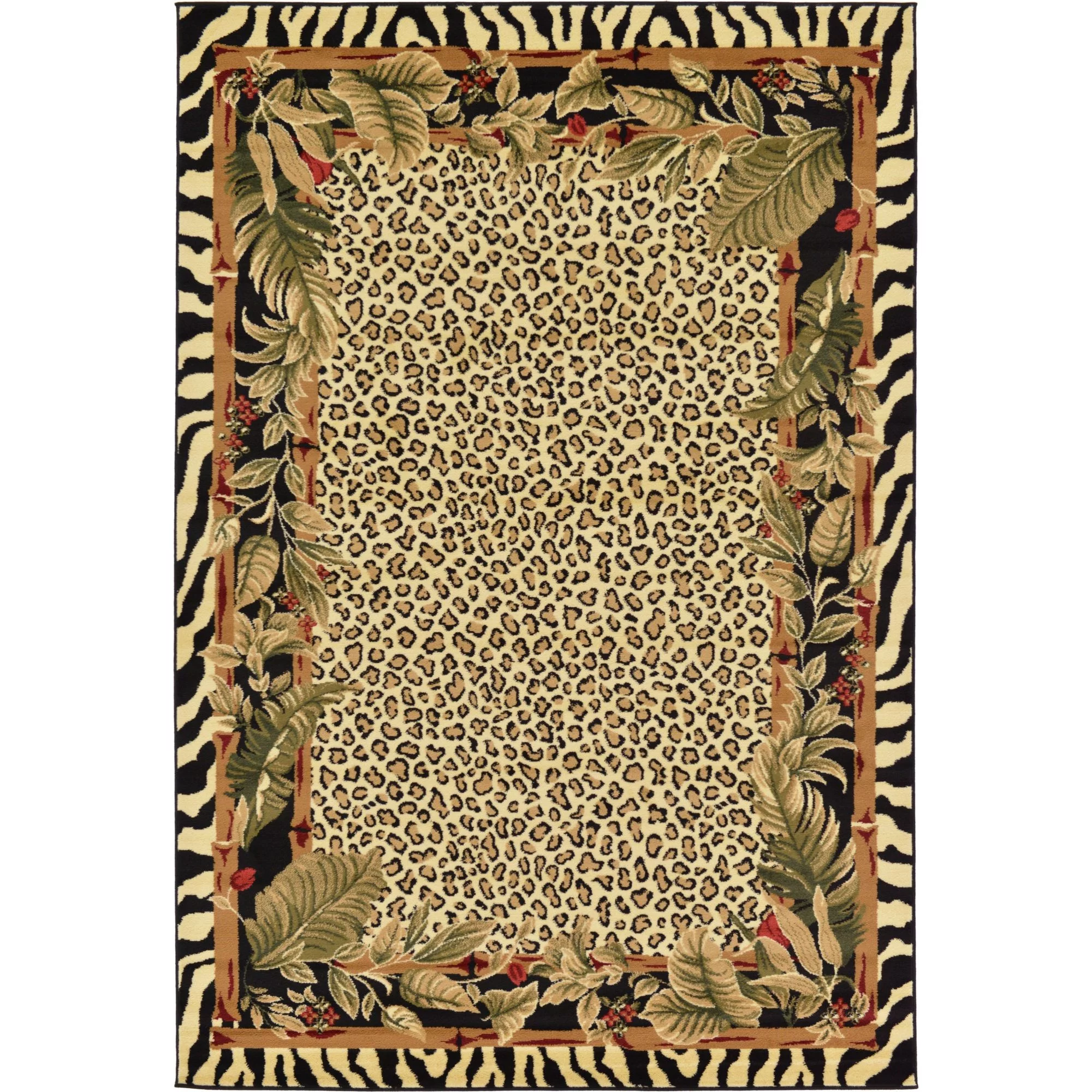Unique Loom Jungle Wildlife Rug Cream/Black 6' 1