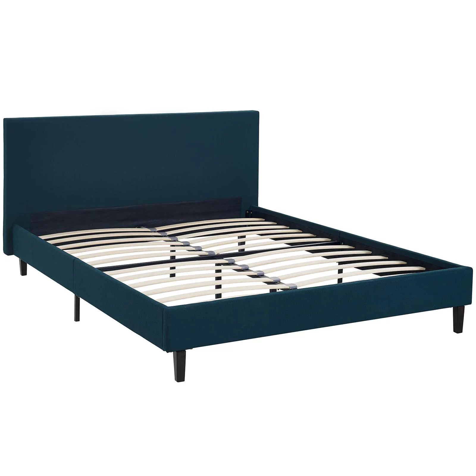 Modern Contemporary Urban Design Bedroom Full Size Platform Bed Frame, Navy Blue, Fabric Wood