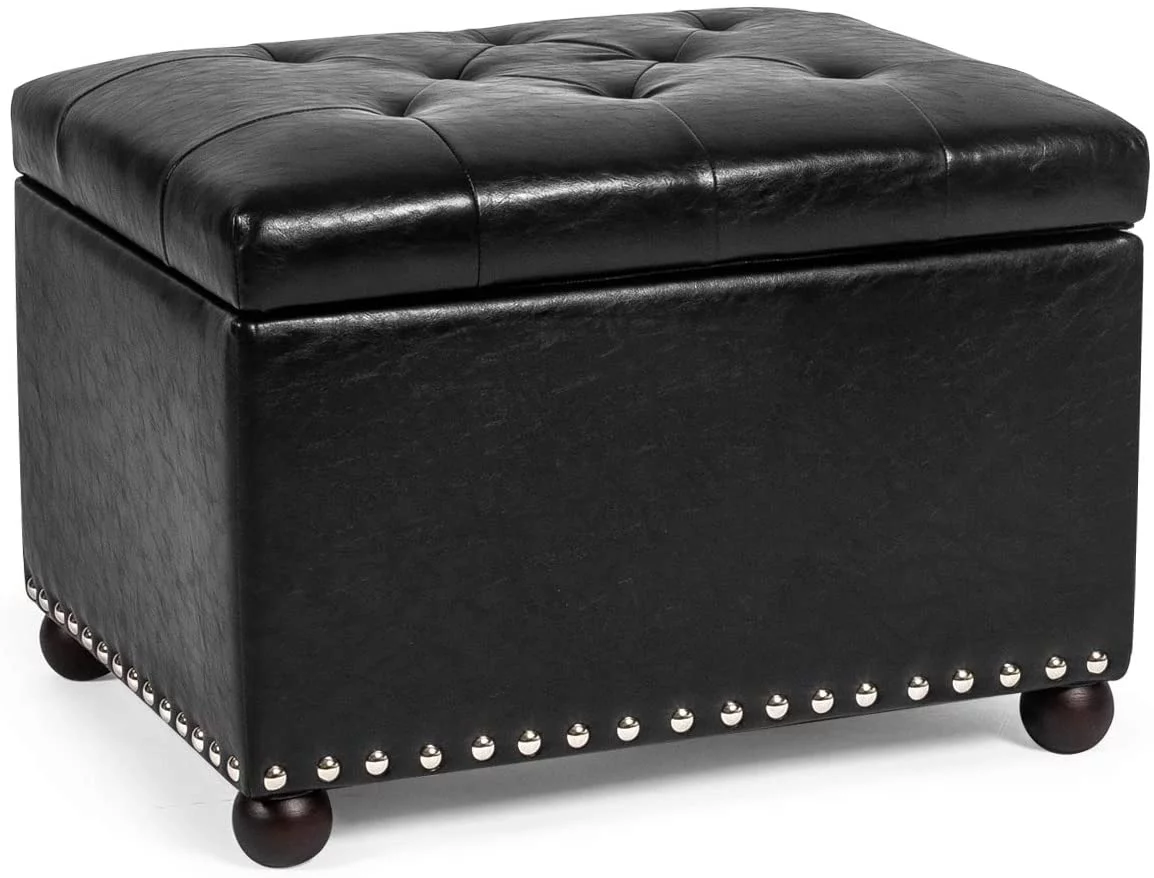 Homebeez Modern Tufted Bedroom Storage Ottoman Bench, PU Lift Top Upholstered Foam Padded Rectangular Footstool