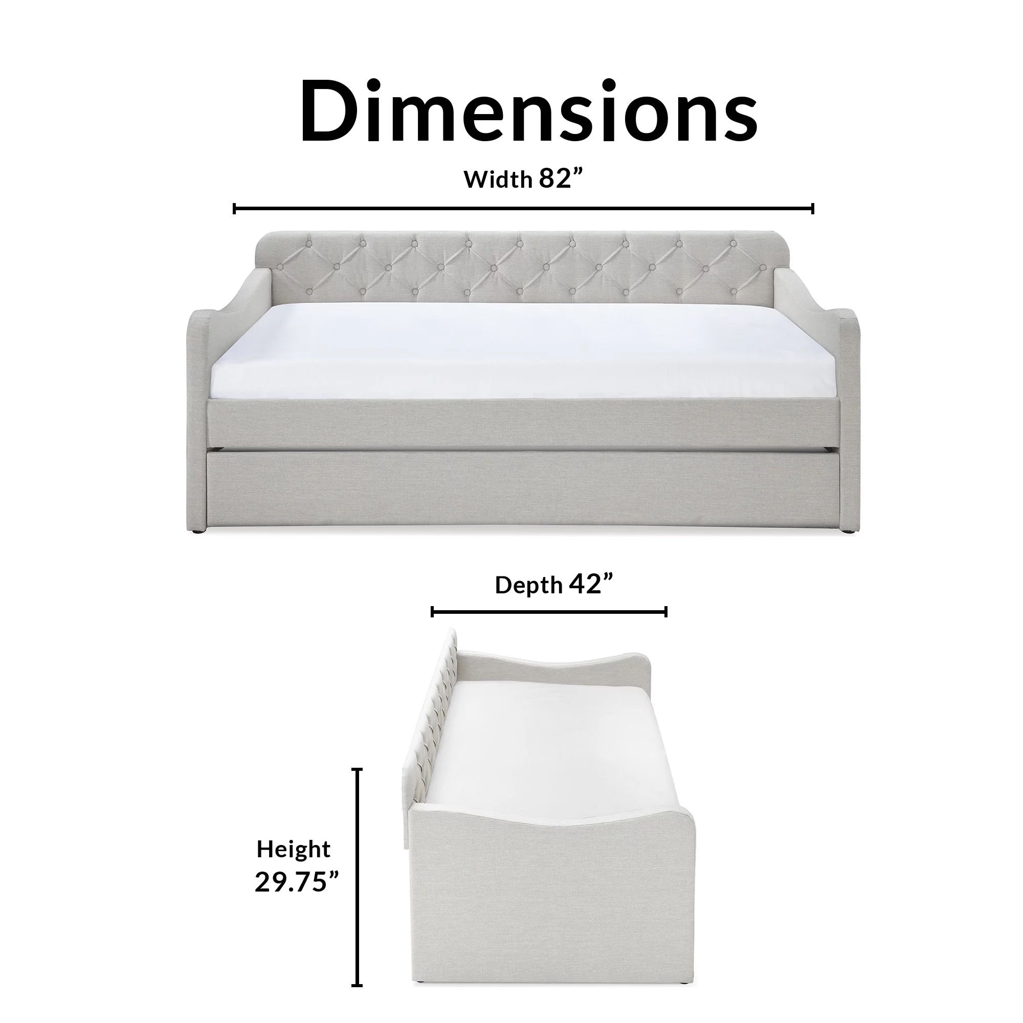 ClickDecor Carmina Upholstered Twin Size Daybed with Roll Out Trundle, Beige