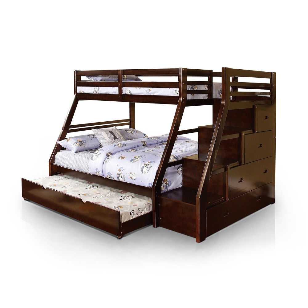 Furniture of America Moru Transitional Dark Walnut Twin-over-Full Wood Bunk Bed by