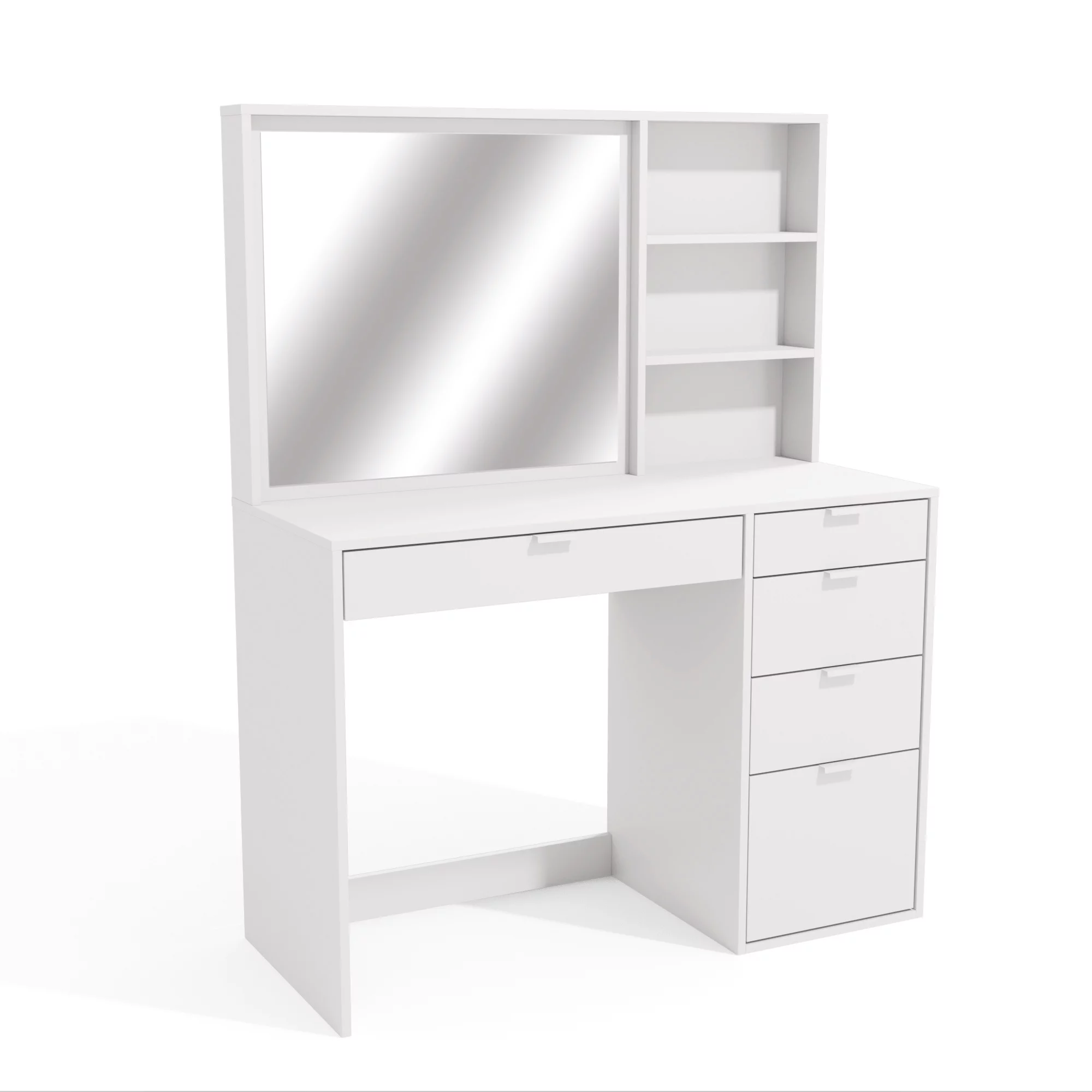 Topaz Vanity table with 5 Drawers & Shelves in White Finish, for Bedroom