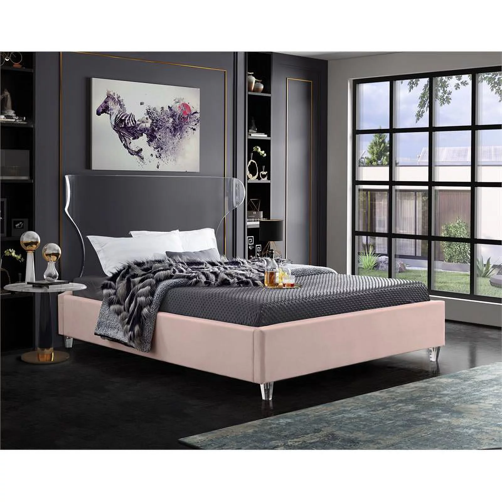 Meridian Furniture Ghost Pink Velvet King Bed