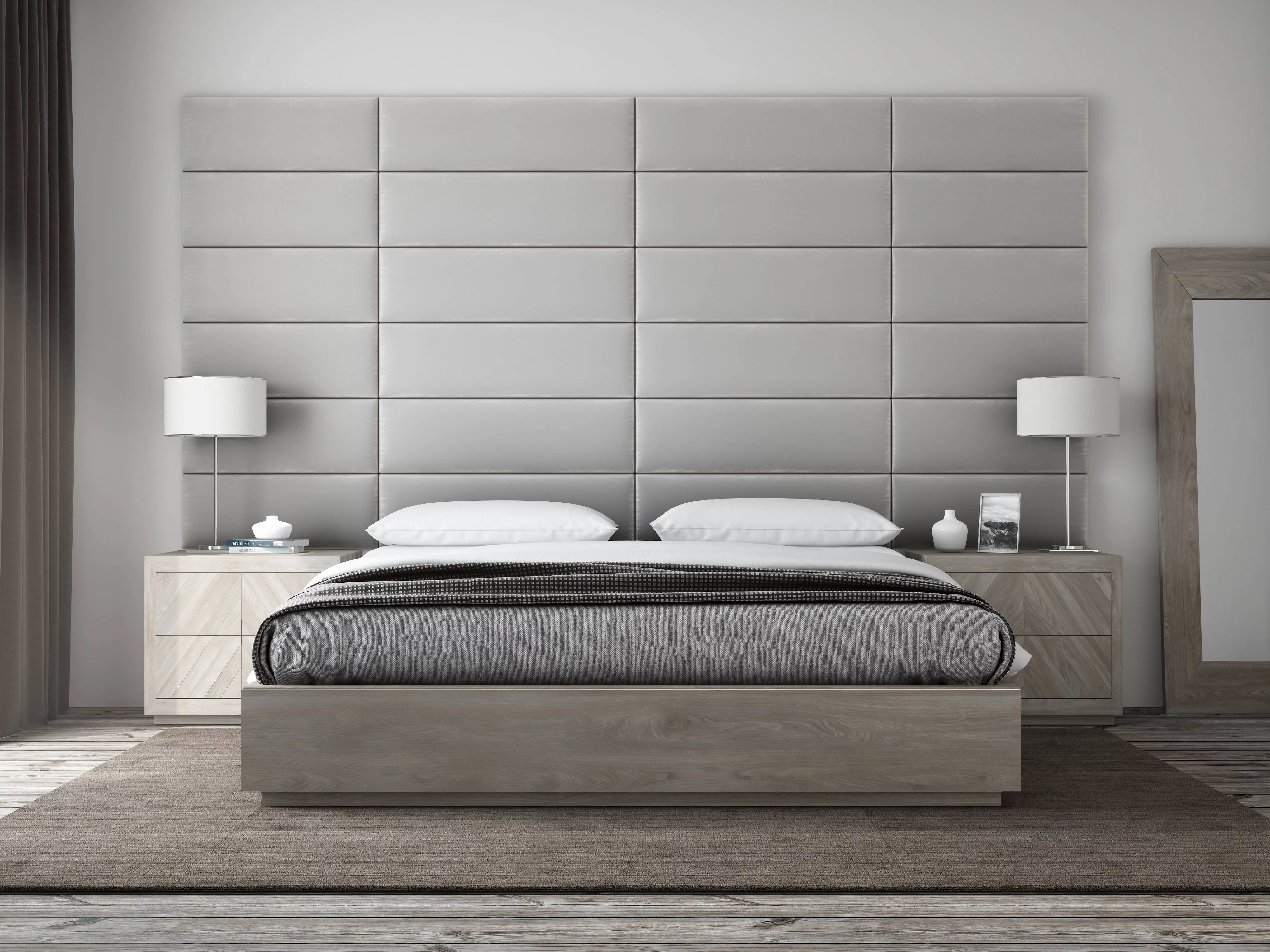 VANT Upholstered Headboards - Accent Wall Panels - Packs Of 4 - PLUSH VELVET Platinum Gray - 39