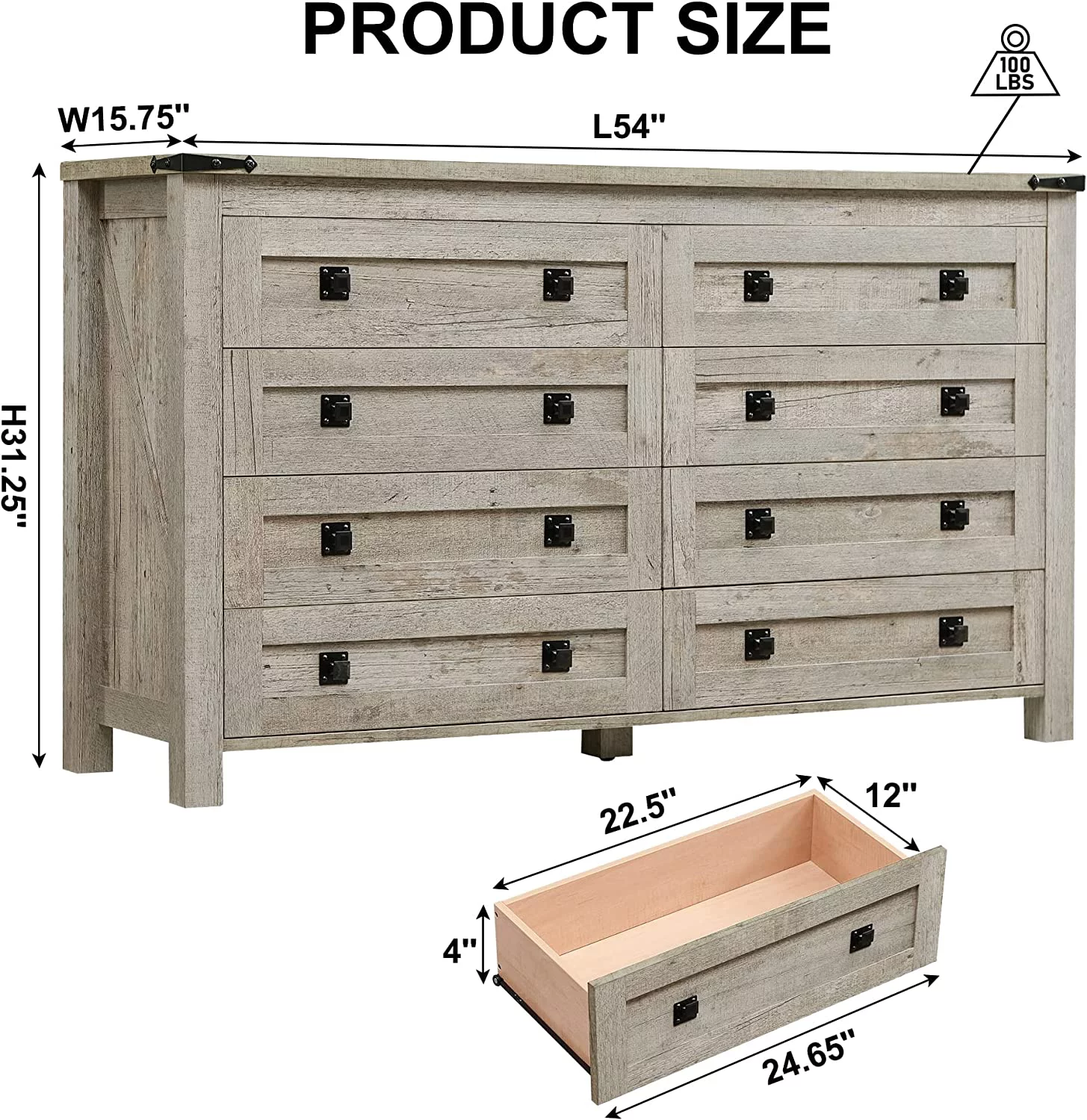 Farmhouse 6 Drawers Dresser Chests for Bedroom Wood Rustic Wide Chset of Drawers Storage Dressers Organizer for Bedroom Living Room Hallway Dark Rustic Oak