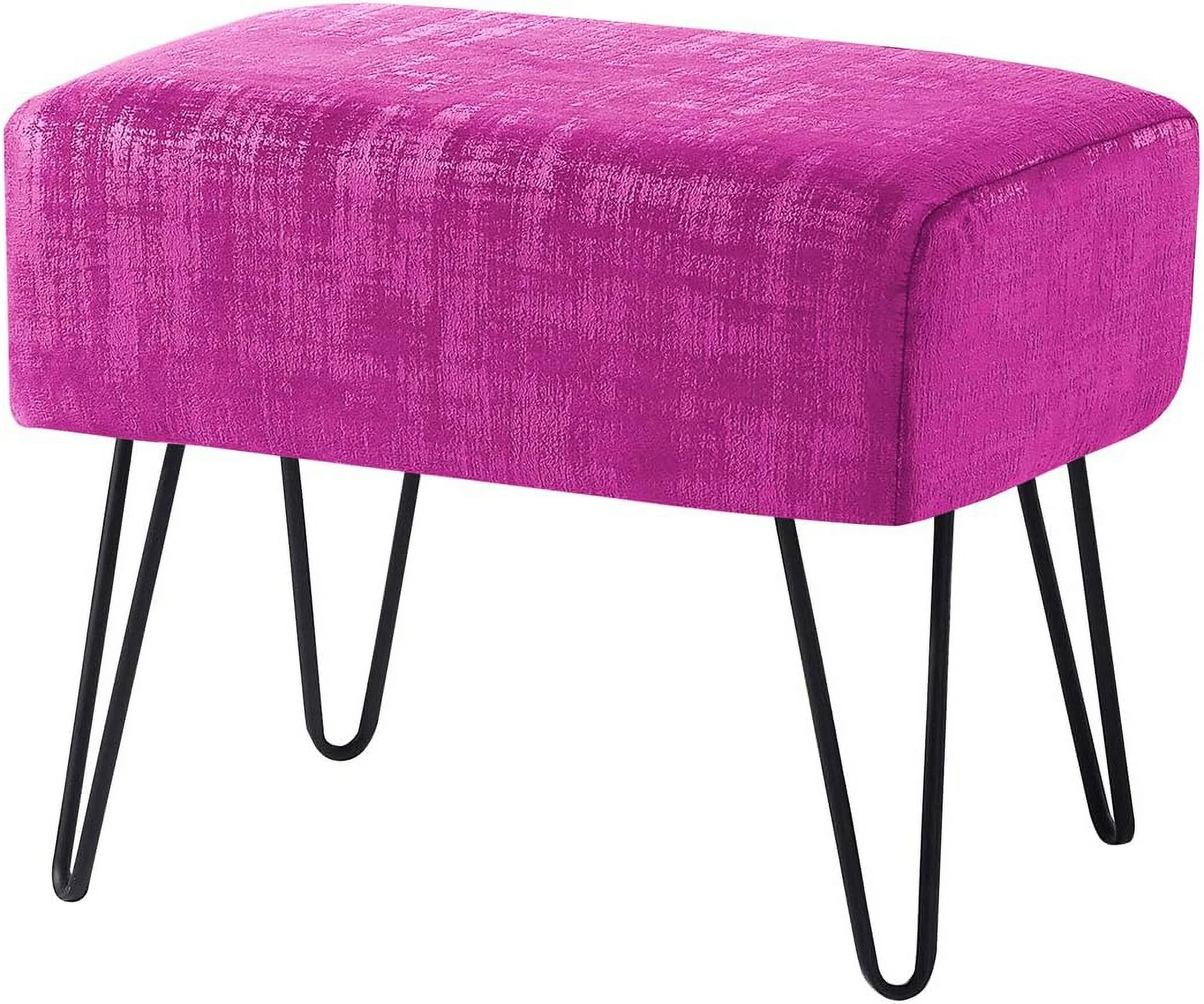 Textured Velvet Ottoman, Raspberry Rose, 19'' X 13'' X 17'' H, Fuzzy Entry Way Ottoman Bench For Living Room Bedroom End Of Bed Decorative Makeup Stool Foot Rest Chair Home Décor