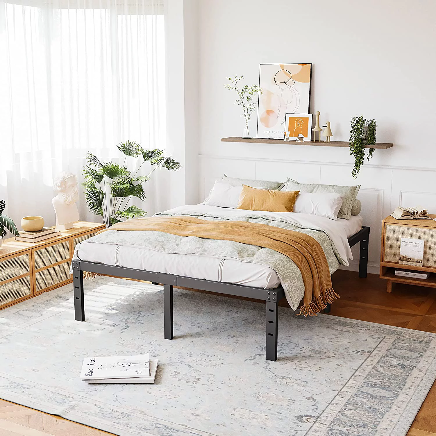 Popular Twin XL Bed Frame 14 Inch High 3 Inches Wide Wood Slats with 2500 Pounds Support for Foam Mattress Heavy Duty Patform Easy Assembly Noise Free