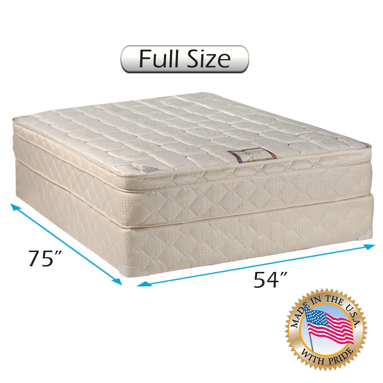 DS USA Dream World Orthopedic Innerspring PillowTop Eurotop Mattress Set with Bed Frame (Full Size) - Medium Soft, Good for your back, High Quality Foam, Longlasting by Dream Solutions USA