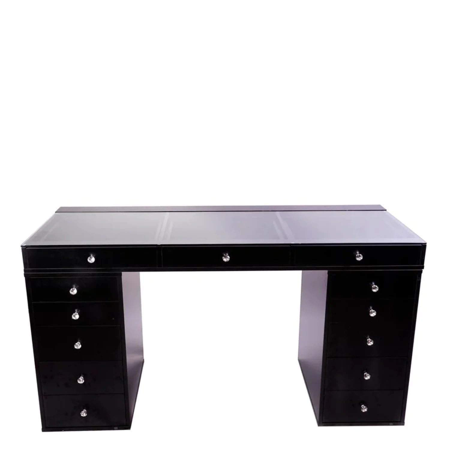 Impressions Vanity Desk, Slaystation Pro 2.0 Makeup Table with 5 Drawers Unit Bundle of Glass Top Desk, Storage, Tabletop Hollywood Vanity Mirror, Dresser Organizer for Bedroom,Living Room (Pro Black)