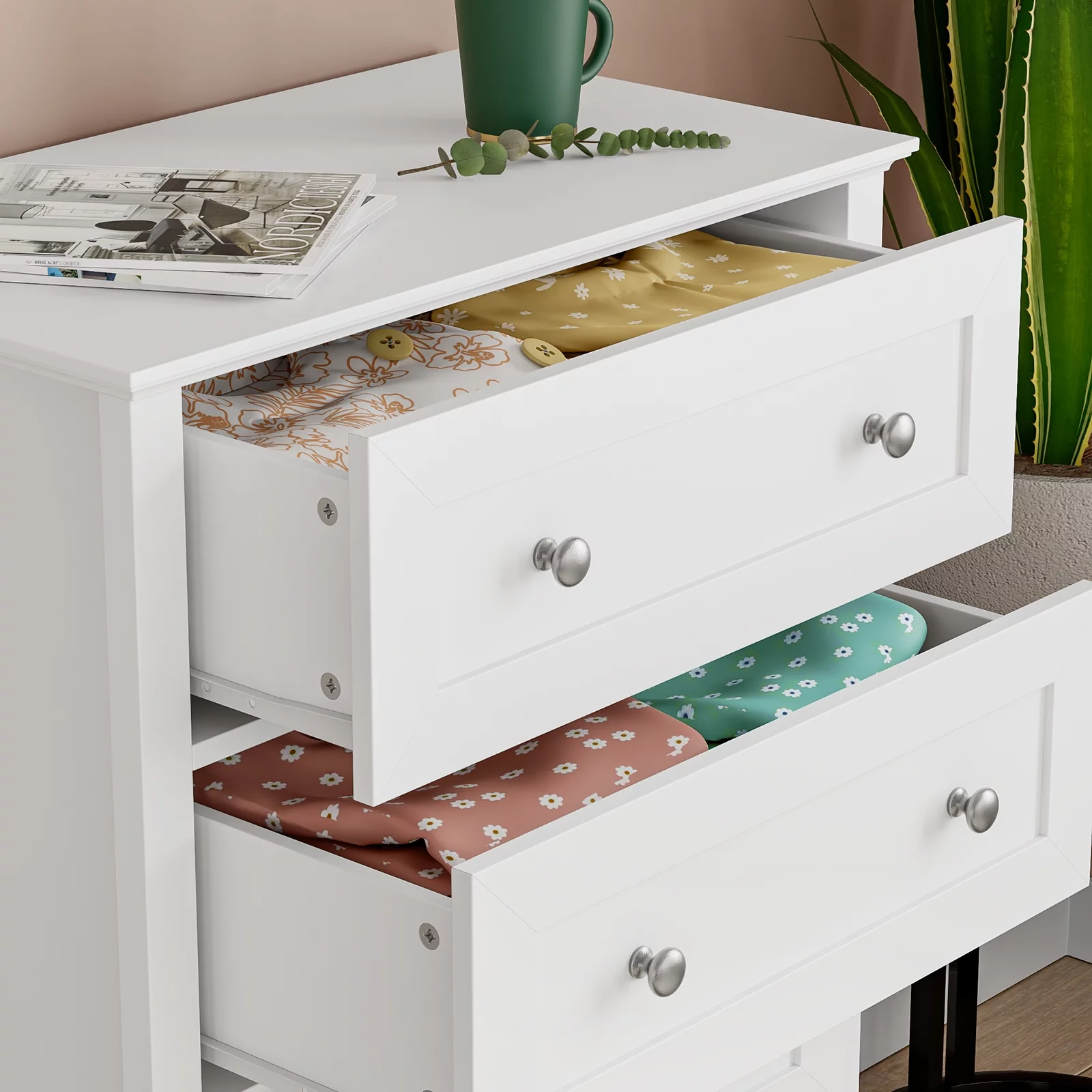 Homfa White Dresser with 4 Drawers, Wood Nightstand Chest of Drawers for Home Office Living Room
