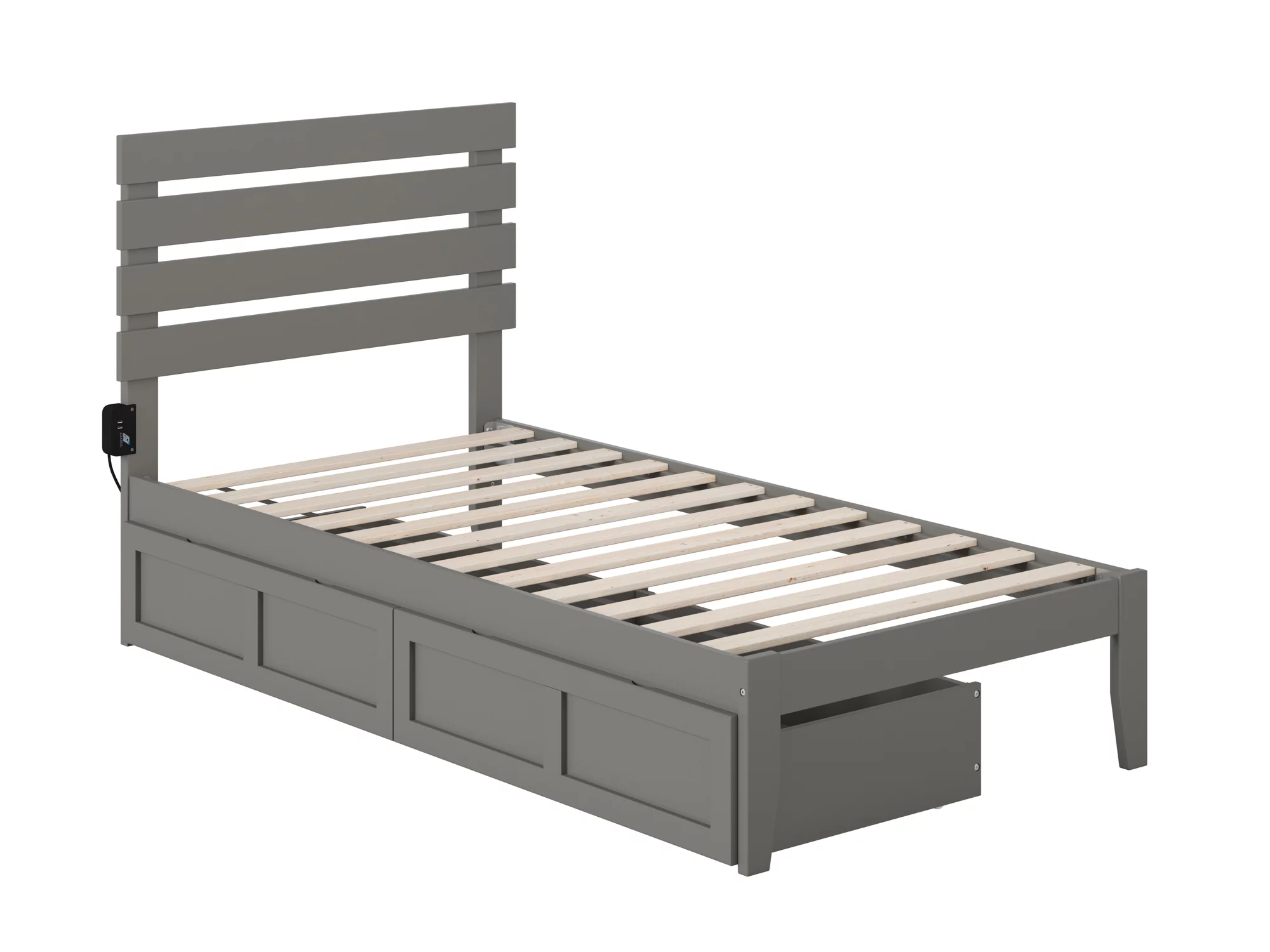 Oxford Twin Bed with USB Turbo Charger and 2 Drawers in Grey