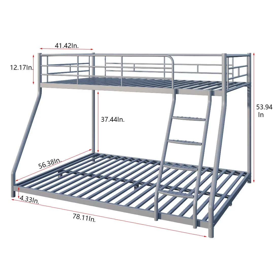 DFITO Twin over Full Metal Bunk Bed with Comfortable Rungs for Kids Bedroom, Silver
