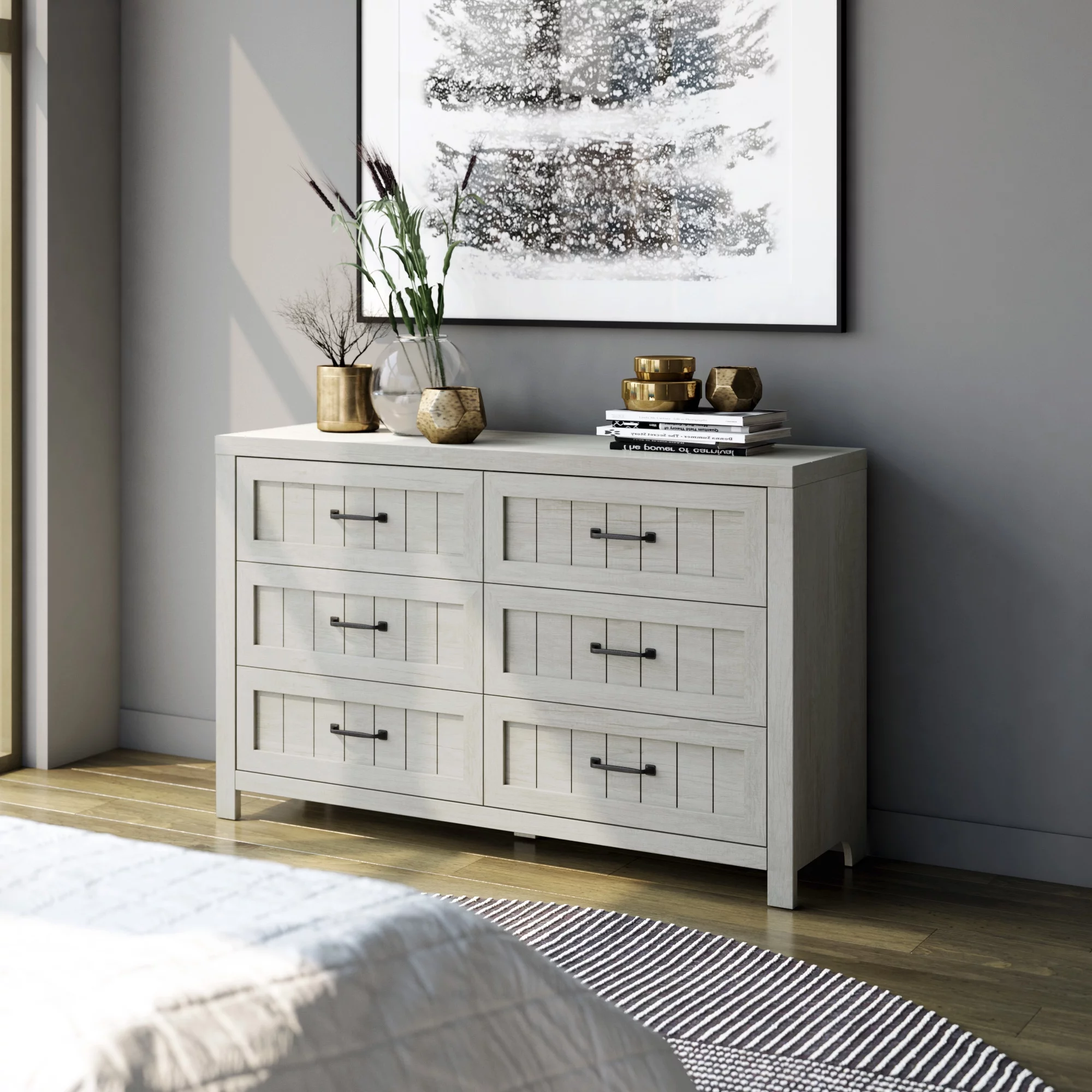 Twin Star Home Modern Farmhouse 6-Drawer Bedroom Dresser, Multiple Finishes