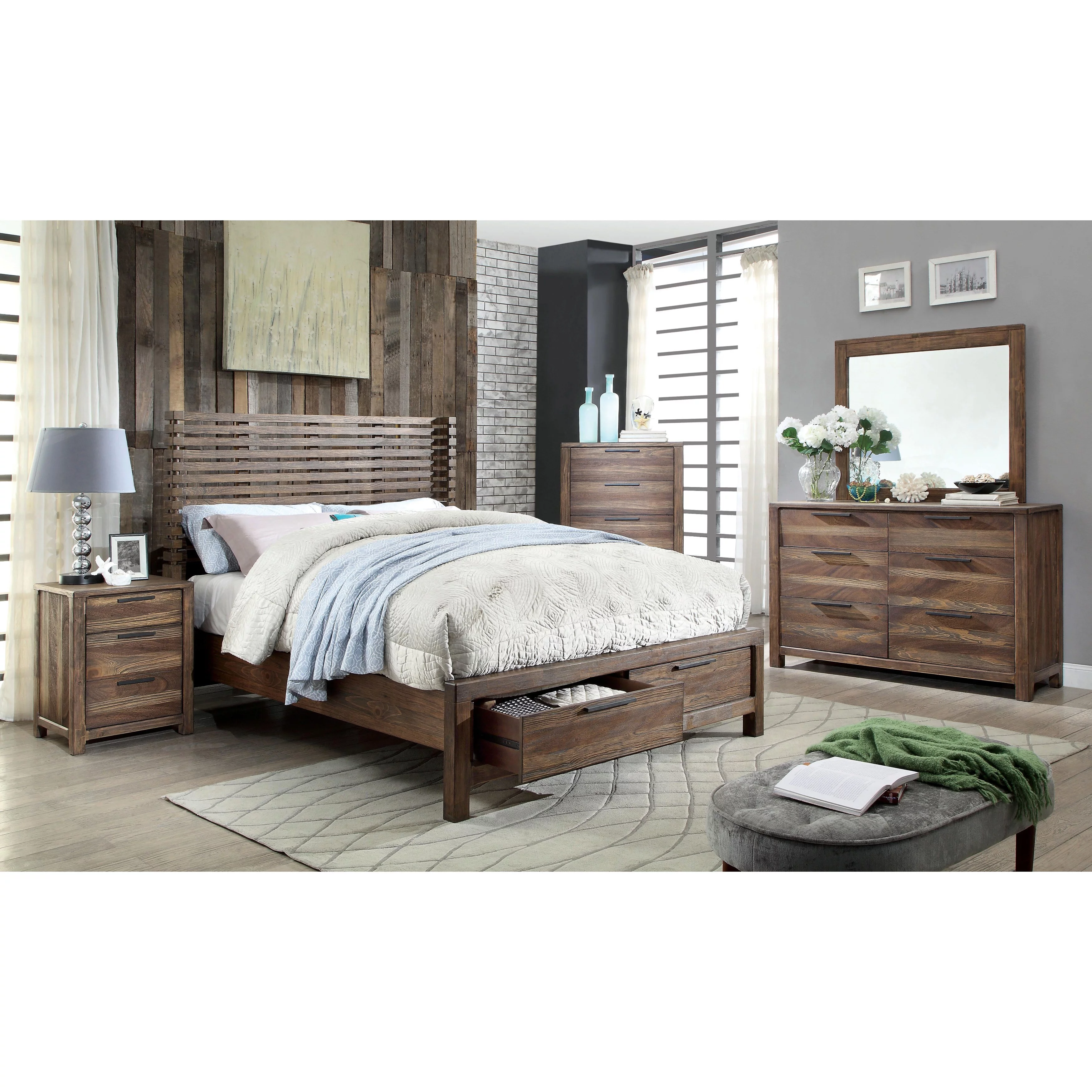 Furniture of America Lome Rustic Brown Wood 6-Drawer 2-Piece Dresser and Mirror Set by