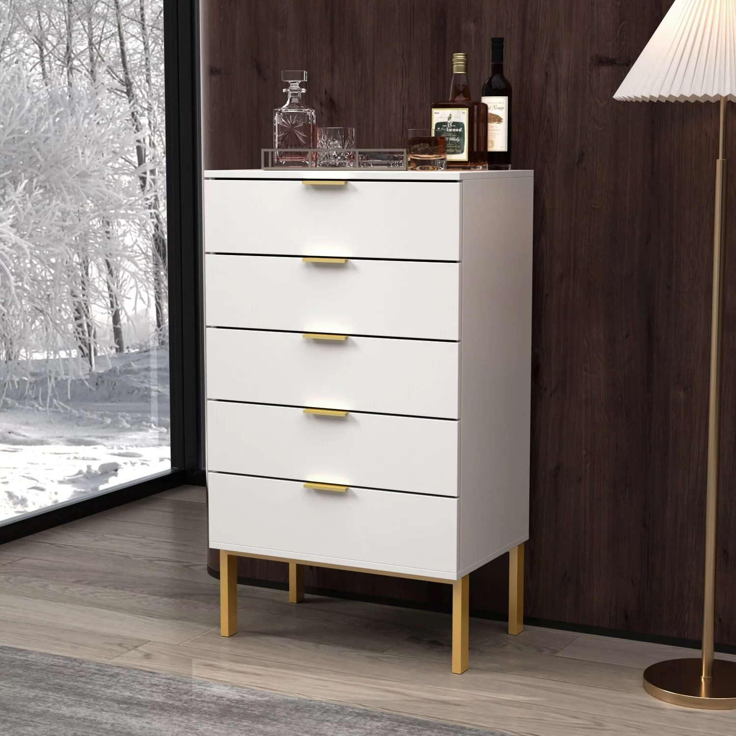 Modern 5Drawer Tall Storage Chest Dresser Stylish Functional Furniture White
