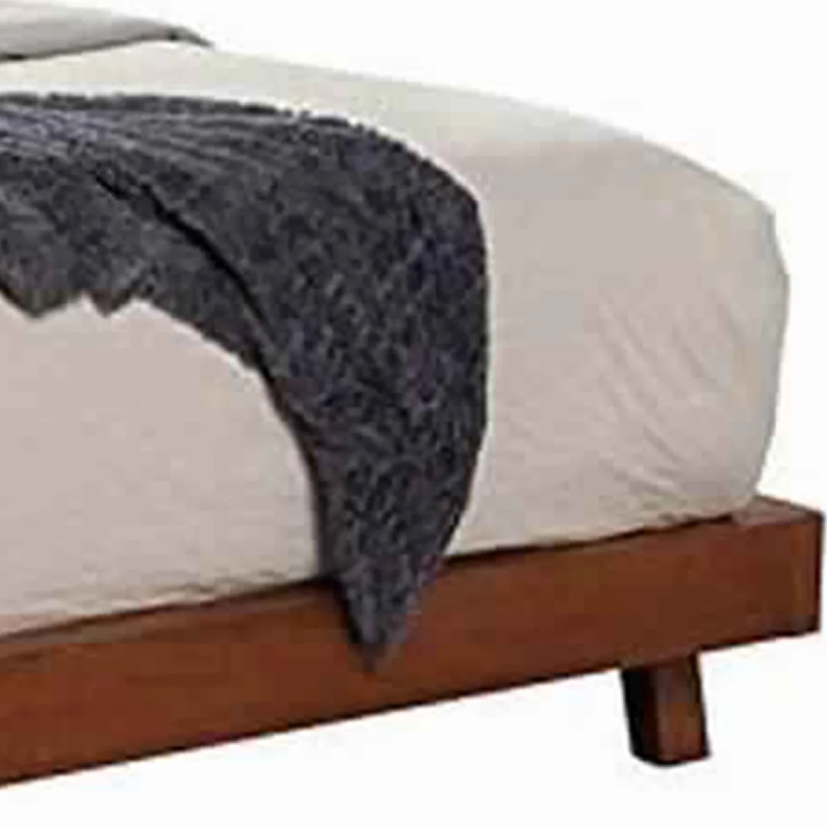 Full Platform Bed with Angled Block Legs and Grain Details Brown- Saltoro Sherpi