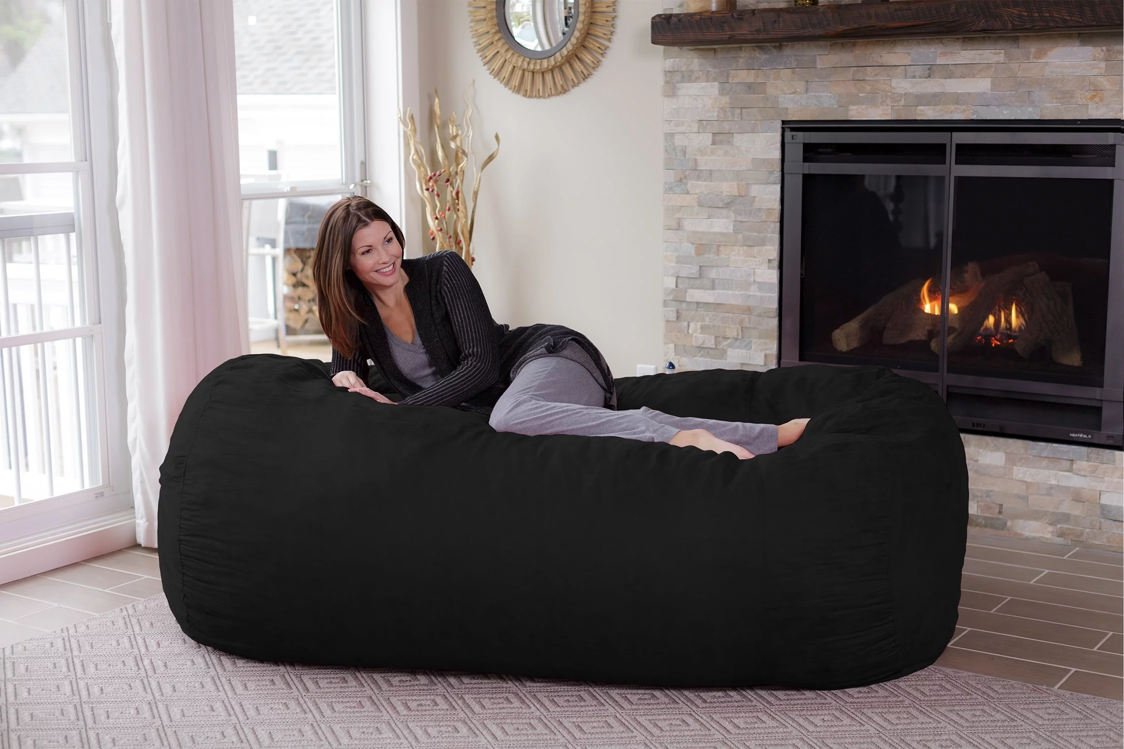 Chill Sack Bean Bag Chair, Memory Foam Lounger with Microsuede Cover, Kids, Adults, 7.5 ft, Black