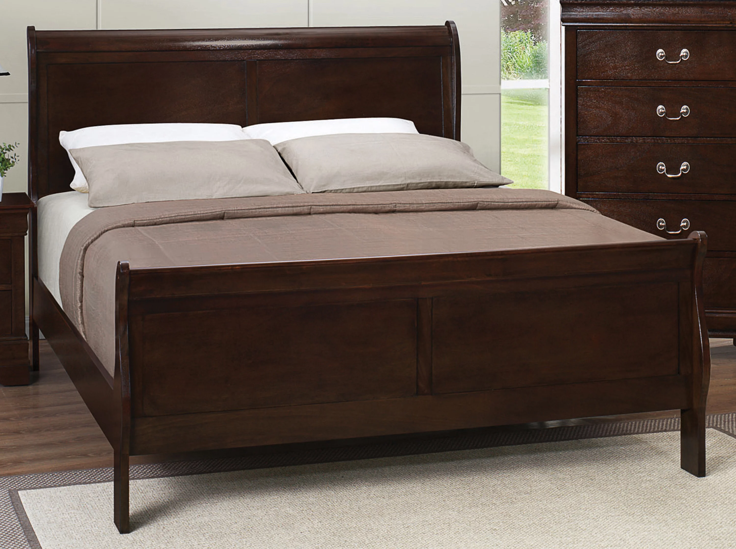 Louis Philippe Eastern King Panel Sleigh Bed Cappuccino