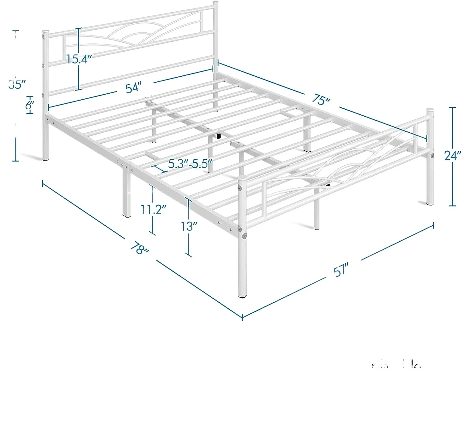 Full Size Bed Frame Metal Platform Bed S Foundation with Cloud-Inspired Design Headboard/Footboard/Ample Under Bed Storage/No Box Spring Needed/Full Size White